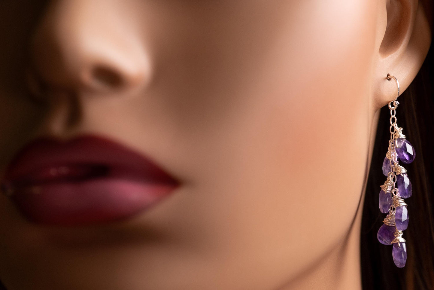 Natural Brazilian Amethyst Cascade Drop Earrings, 925 Sterling Silver Handmade gemstone gift