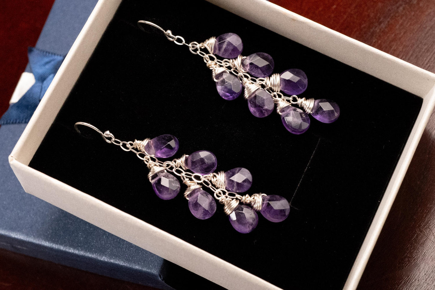 Natural Brazilian Amethyst Cascade Drop Earrings, 925 Sterling Silver Handmade gemstone gift