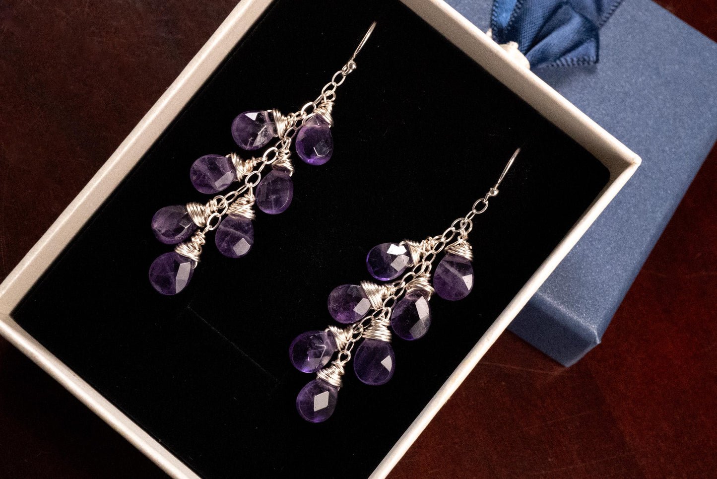 Natural Brazilian Amethyst Cascade Drop Earrings, 925 Sterling Silver Handmade gemstone gift