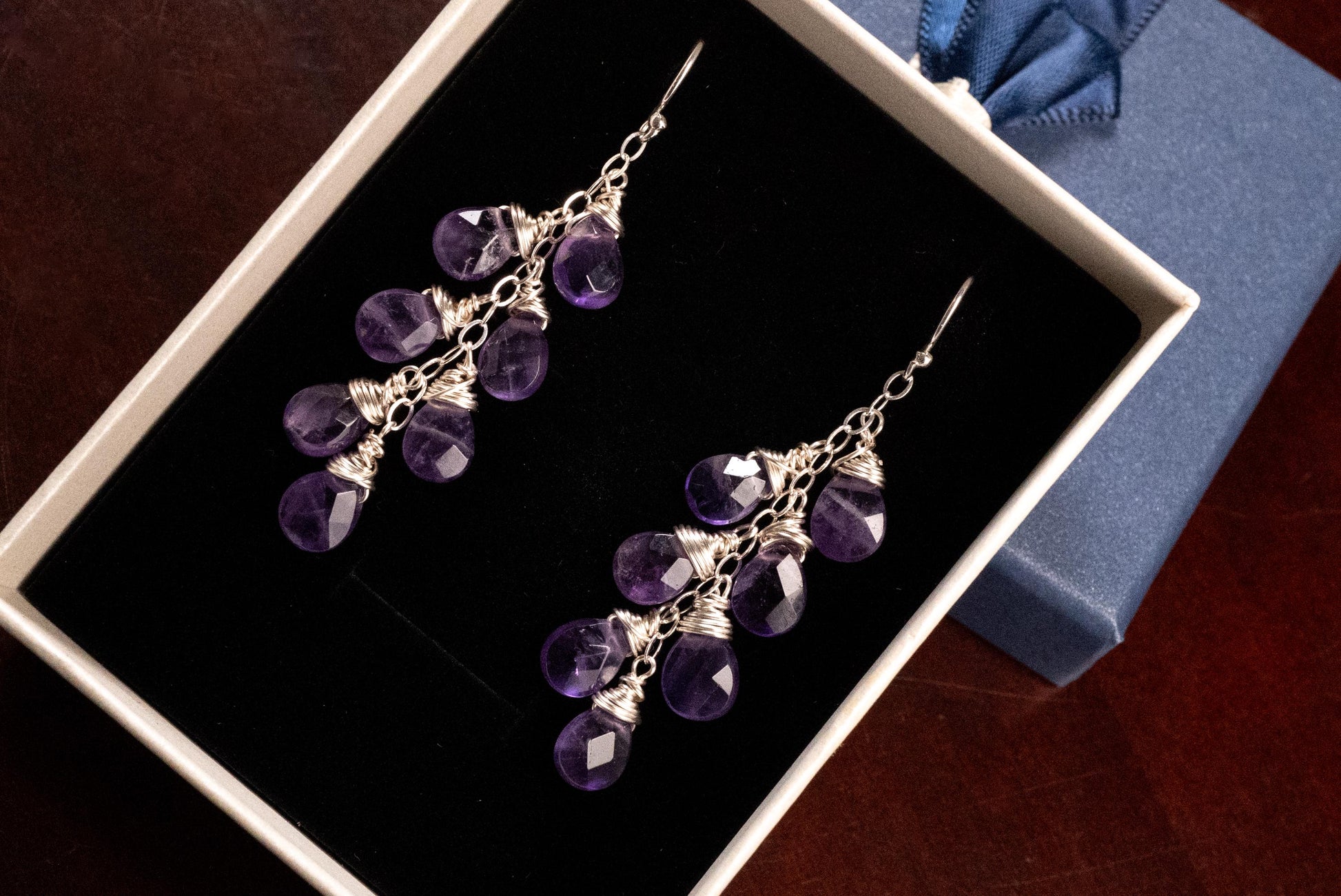 Natural Brazilian Amethyst Cascade Drop Earrings, 925 Sterling Silver Handmade gemstone gift