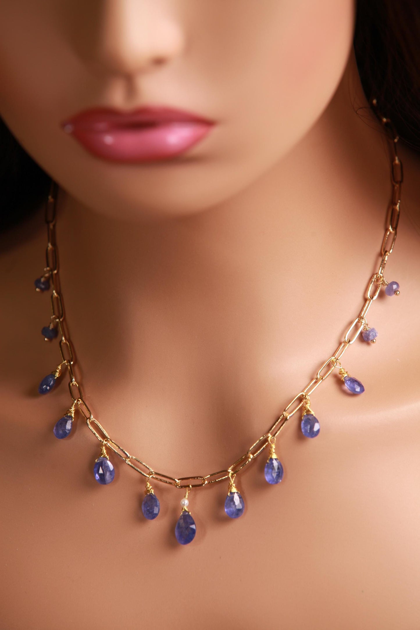 Natural Tanzanite AAA+ Faceted Pear Drop Wire Wrapped Dangling 14k Gold Filled Handmade Necklace. Precious Elegant gift unity