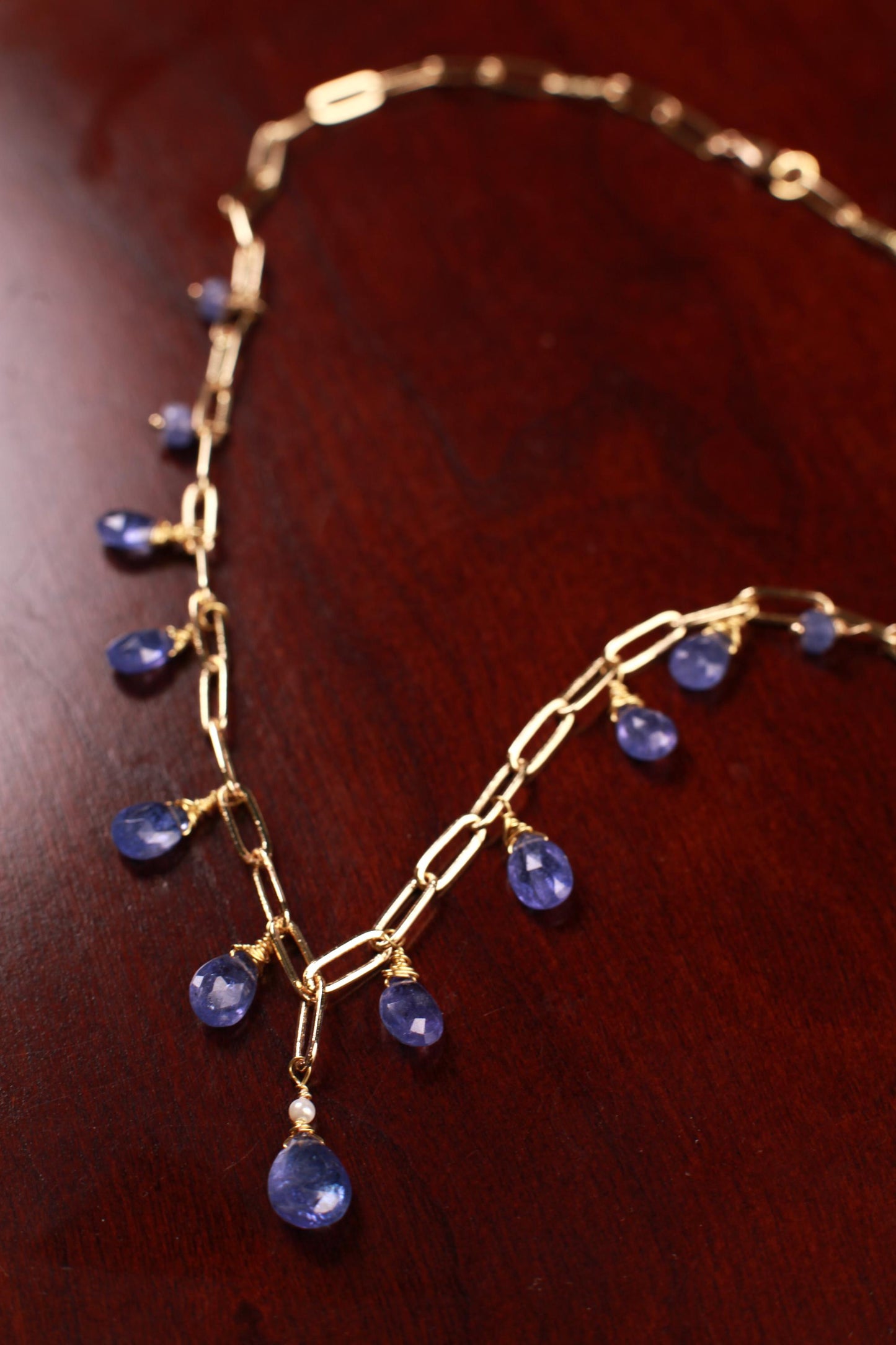 Natural Tanzanite AAA+ Faceted Pear Drop Wire Wrapped Dangling 14k Gold Filled Handmade Necklace. Precious Elegant gift unity