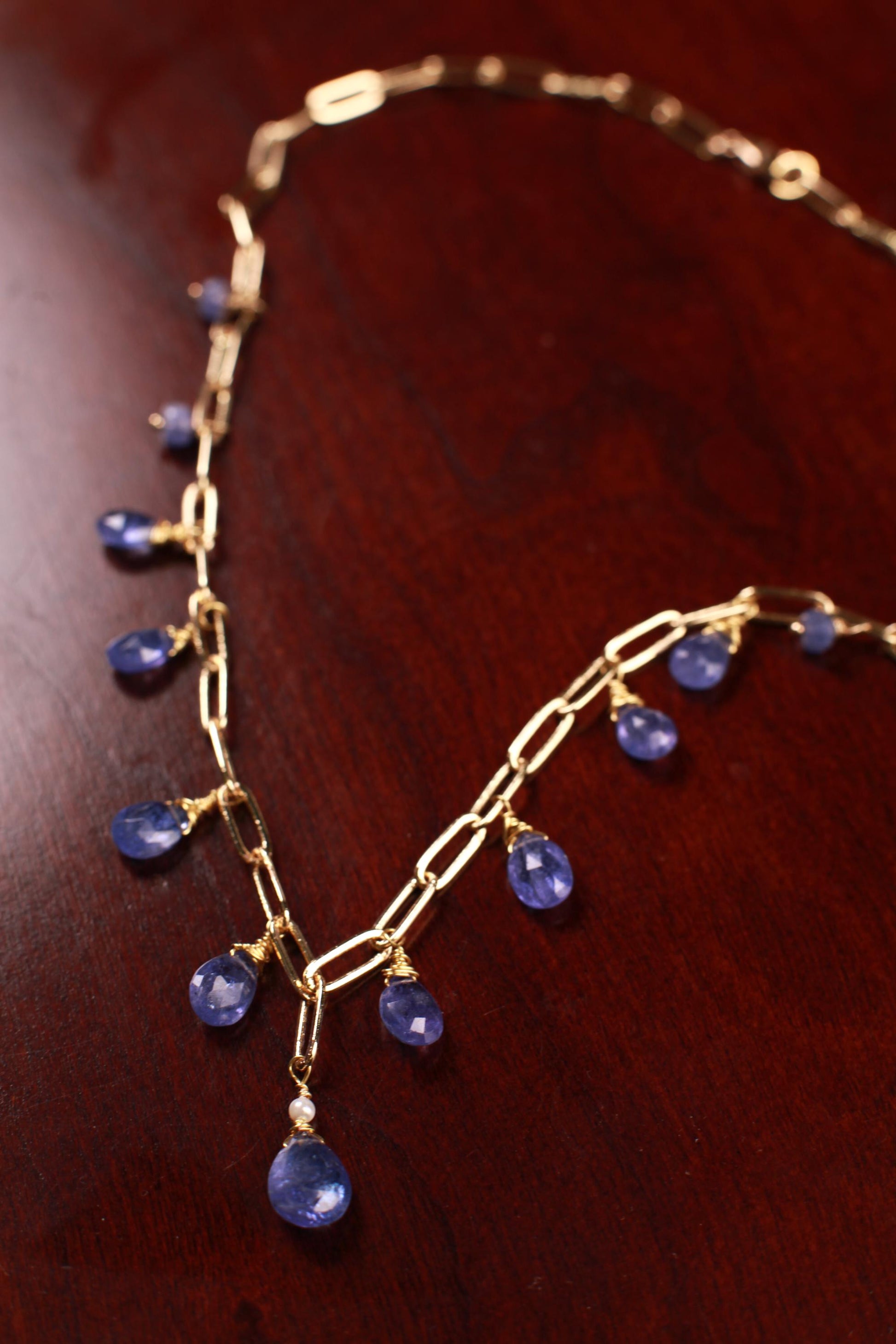 Natural Tanzanite AAA+ Faceted Pear Drop Wire Wrapped Dangling 14k Gold Filled Handmade Necklace. Precious Elegant gift unity