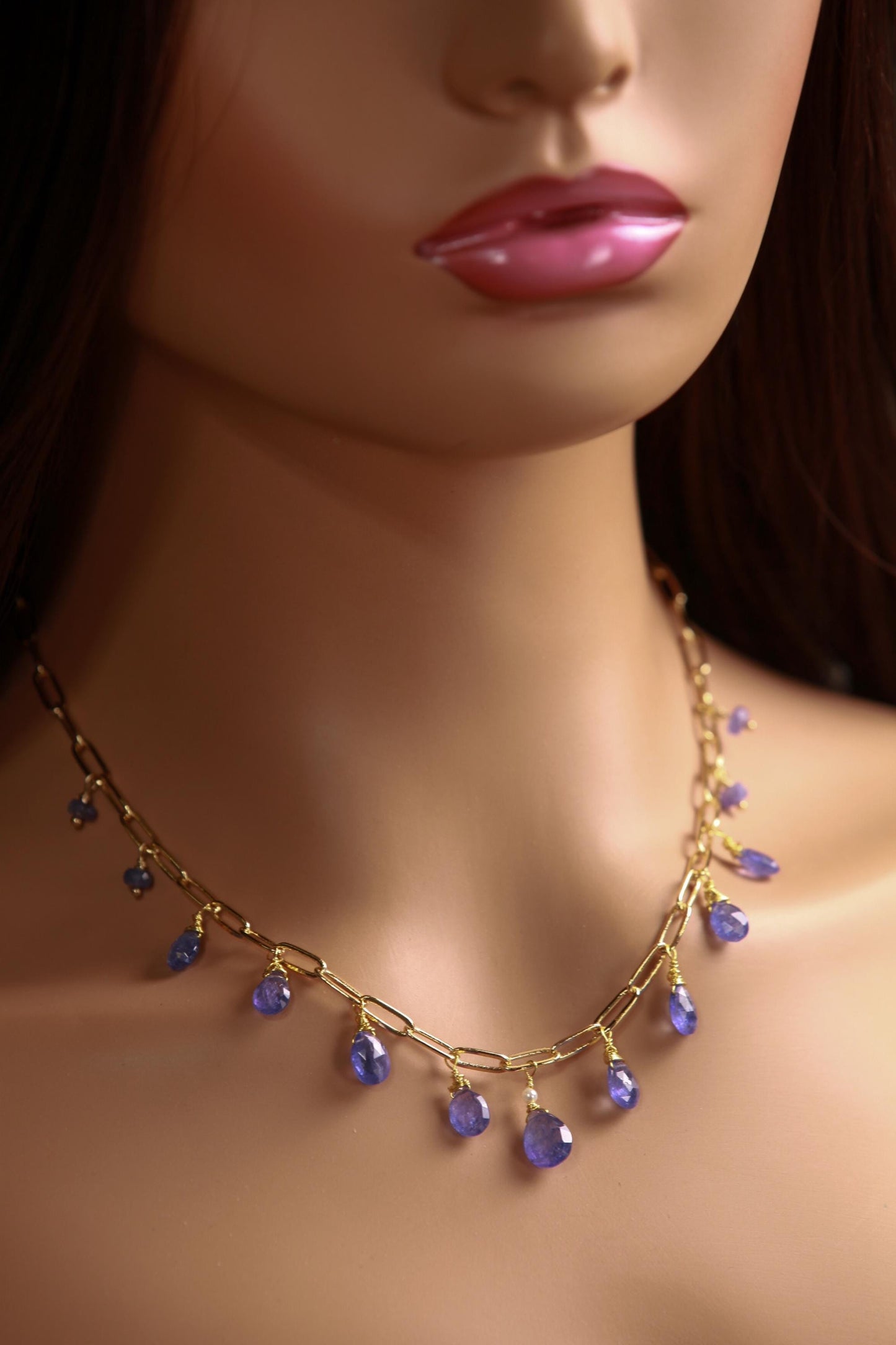 Natural Tanzanite AAA+ Faceted Pear Drop Wire Wrapped Dangling 14k Gold Filled Handmade Necklace. Precious Elegant gift unity