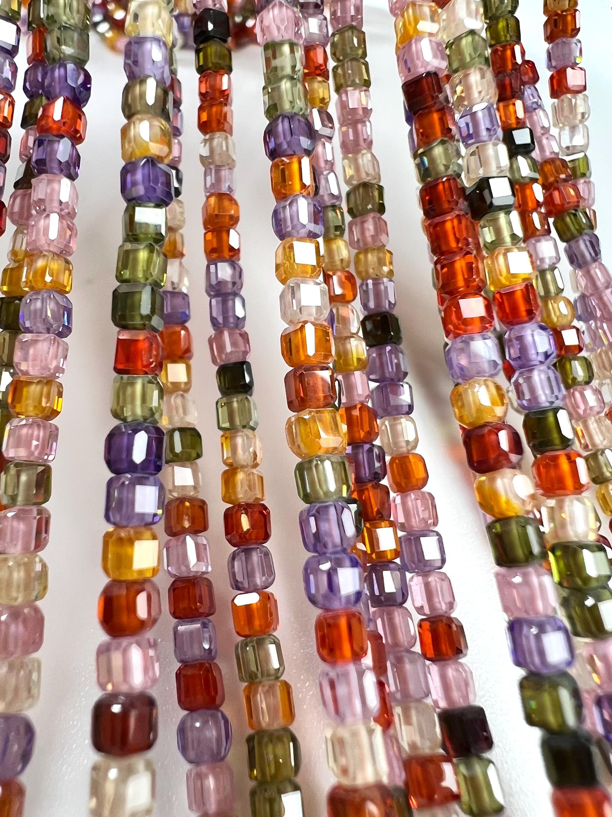 Cubic Zirconia Square Cube Micro Faceted 3x3mm Rainbow Beads AAA Gemstone Jewelry Making CZ Beads 1.5”full Strand approximately 145 pieces