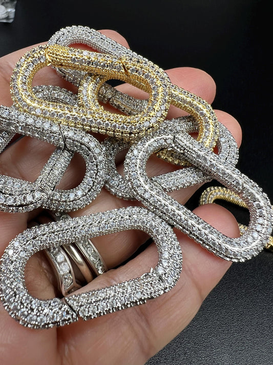 Cubic Zirconia CZ Diamond Micro Pave Push In Carabiner Clasp double sided Diamond setting Jewelry making fancy clasp 1pc, 30mm Long