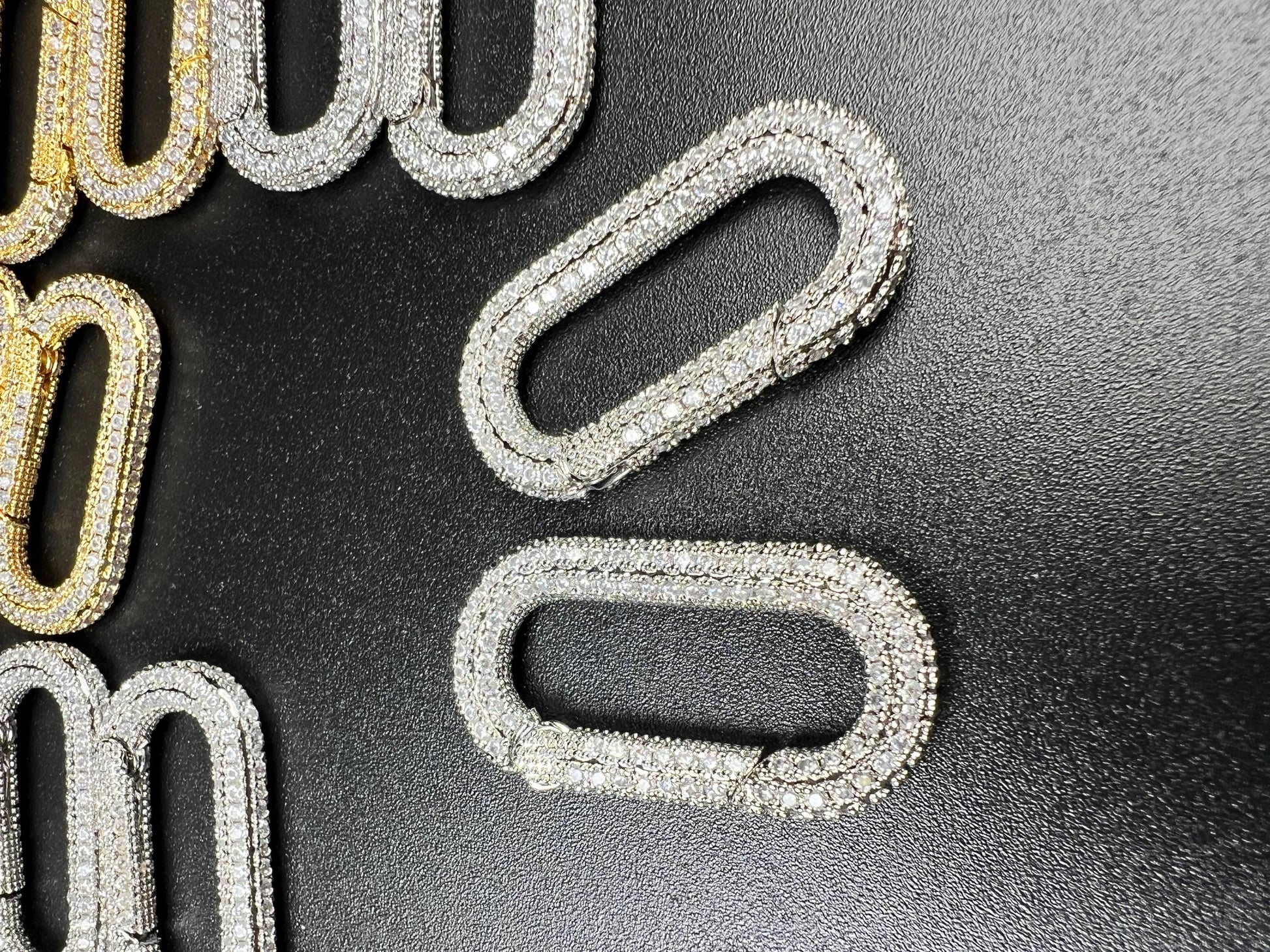 Cubic Zirconia CZ Diamond Micro Pave Push In Carabiner Clasp double sided Diamond setting Jewelry making fancy clasp 1pc, 30mm Long