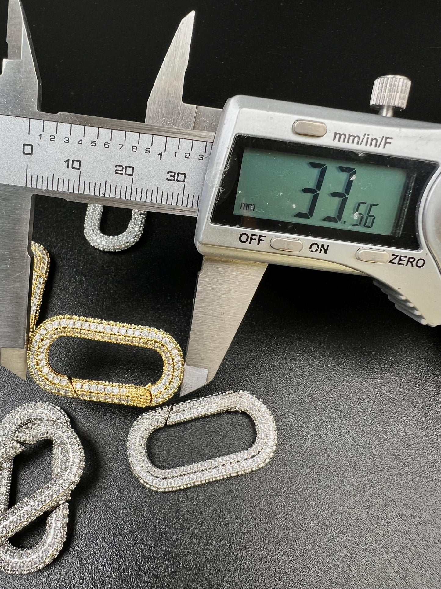 Cubic Zirconia CZ Diamond Micro Pave Push In Carabiner Clasp double sided Diamond setting Jewelry making fancy clasp 1pc, 30mm Long