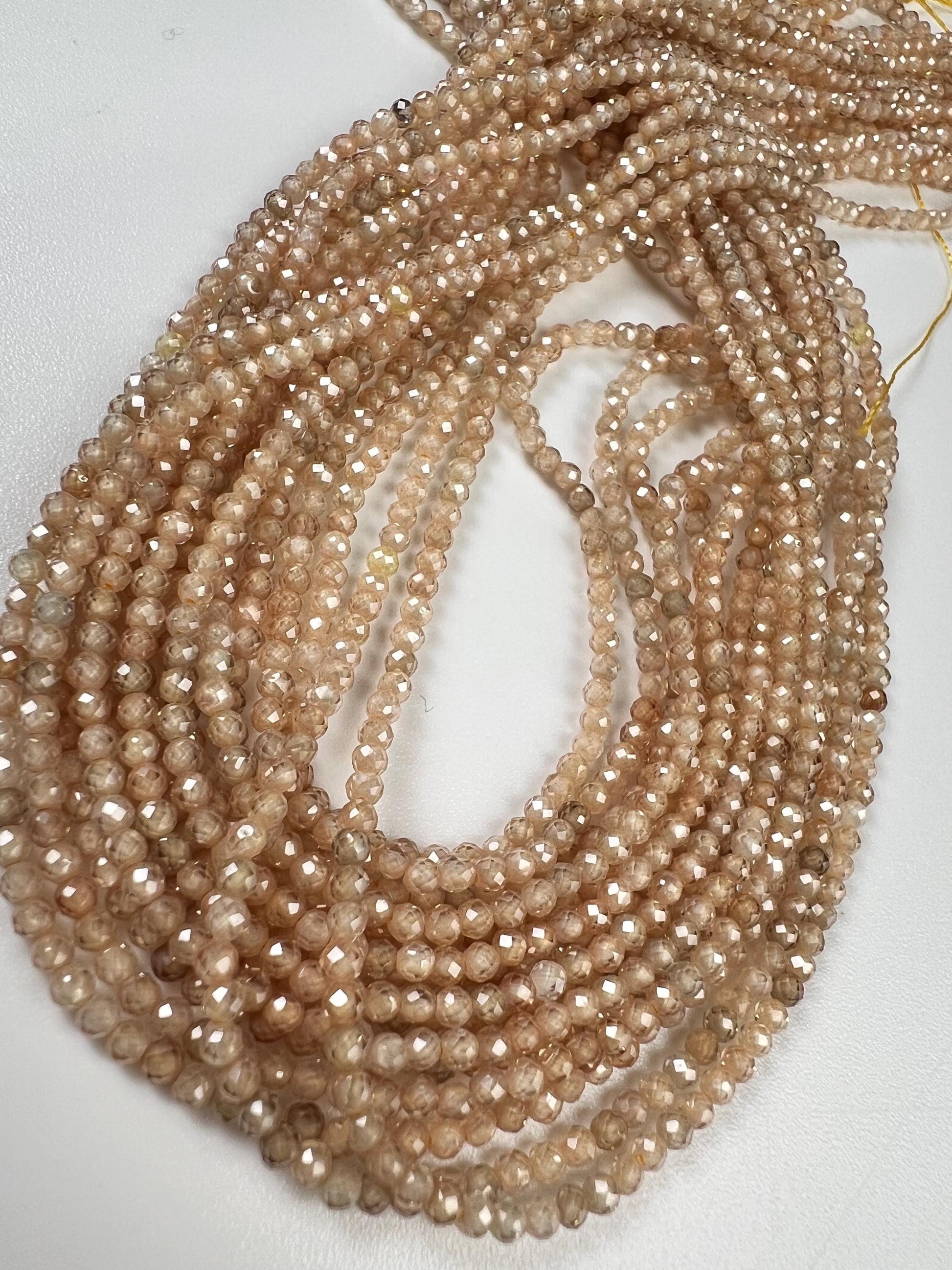 Natural brown Zircon Micro Faceted 2mm Round AAA quality Gemstone Beads 14" Strand. Very sparkly heavy weight