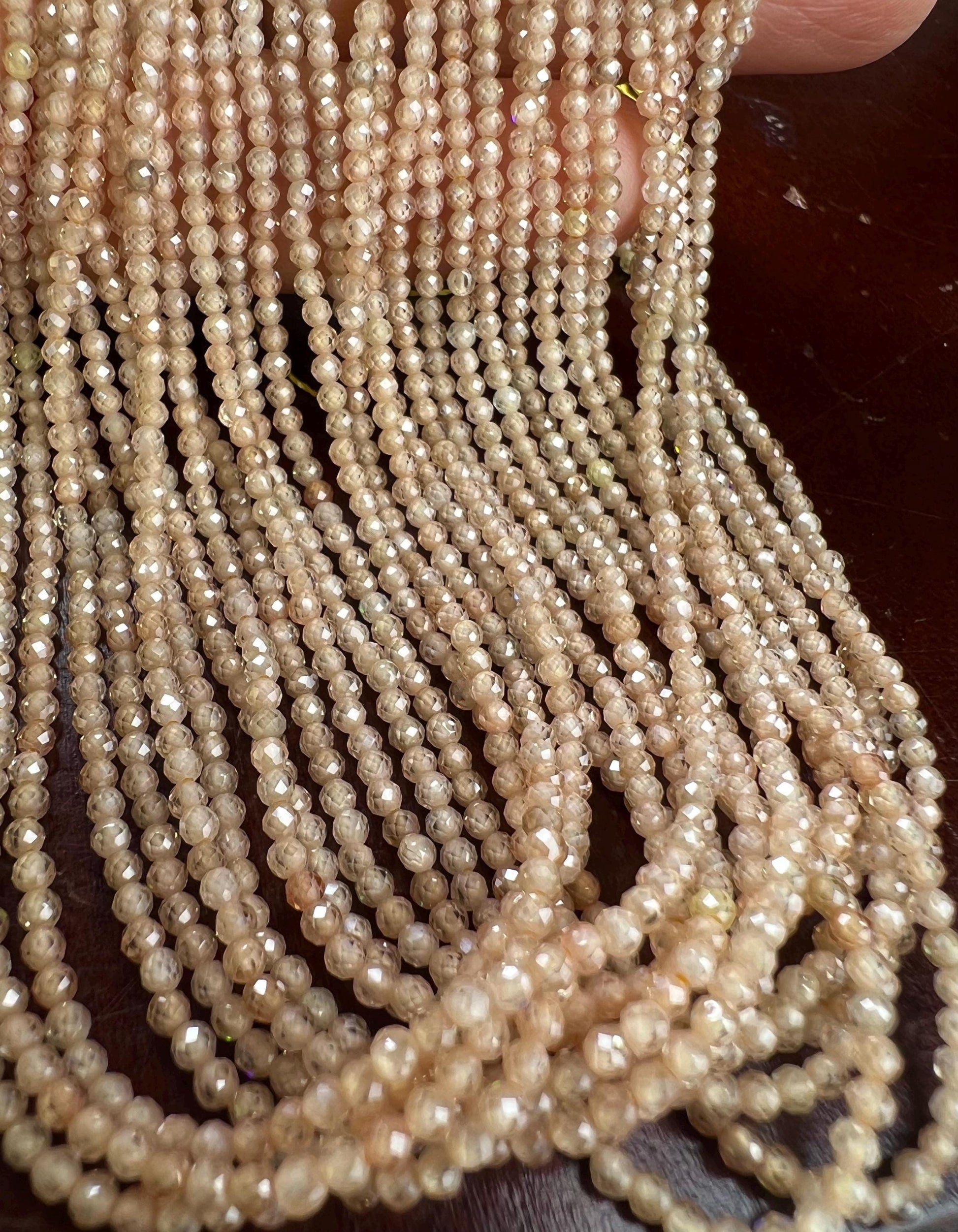 Natural brown Zircon champagne Micro Faceted 2mm Round AAA quality Gemstone Beads 14" Strand. Very sparkly heavy weight