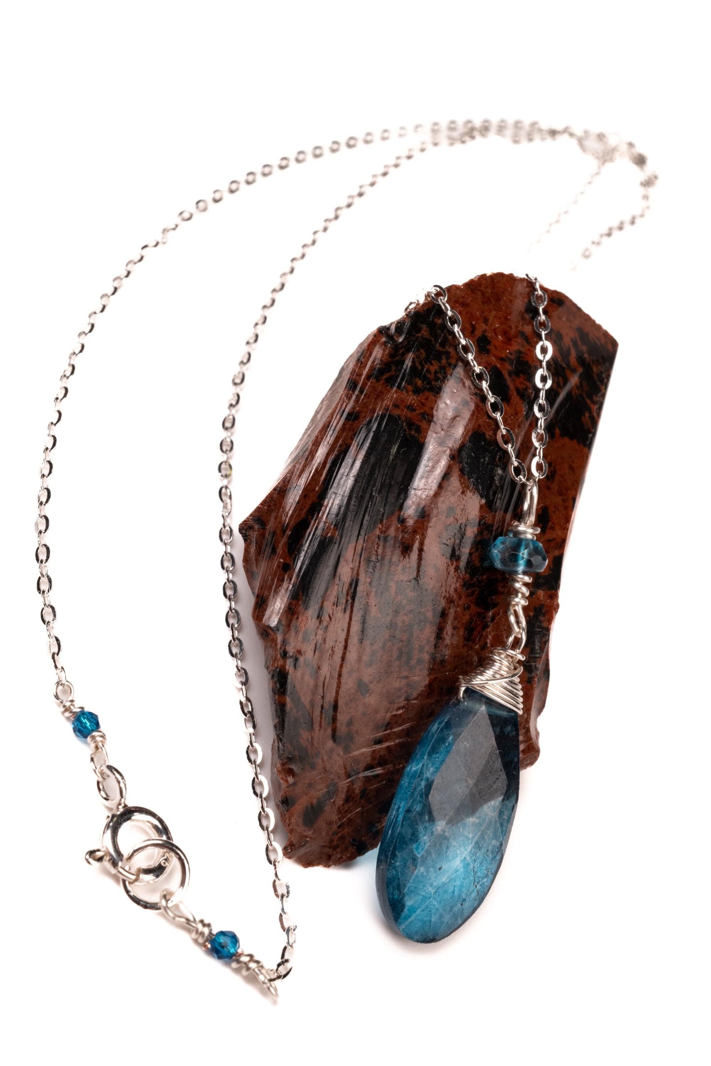 Moss Kyanite Faceted Long Pear Drop 10.5x30mm 925 Sterling Silver Wire Wrapped Pendant Necklace, Boho, Handmade, Minimalist, Gift for her