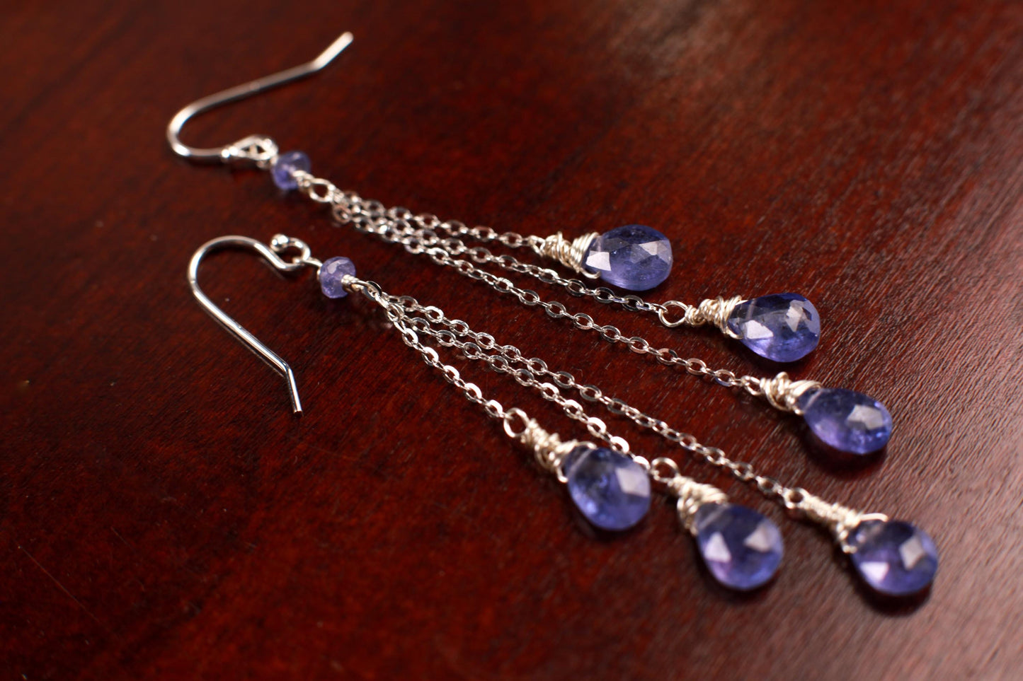 Natural Tanzanite AAA Quality 3 Drop 925 Sterling Silver Earrings