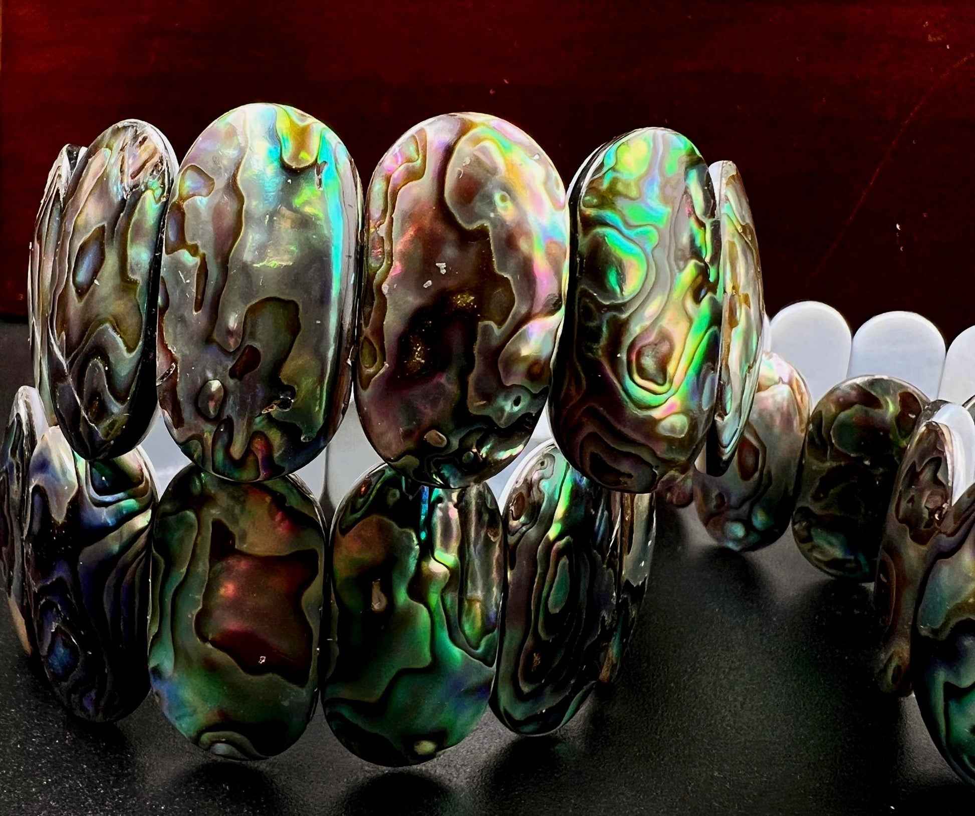 Genuine Abalone Paua Shell 16mm Double Drilled Vintage 7" Elastic Stretchy Bracelet