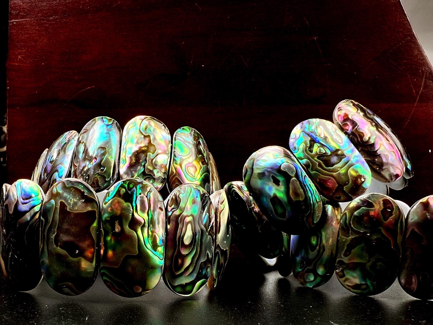 Genuine Abalone Paua Shell 16mm Double Drilled Vintage 7" Elastic Stretchy Bracelet