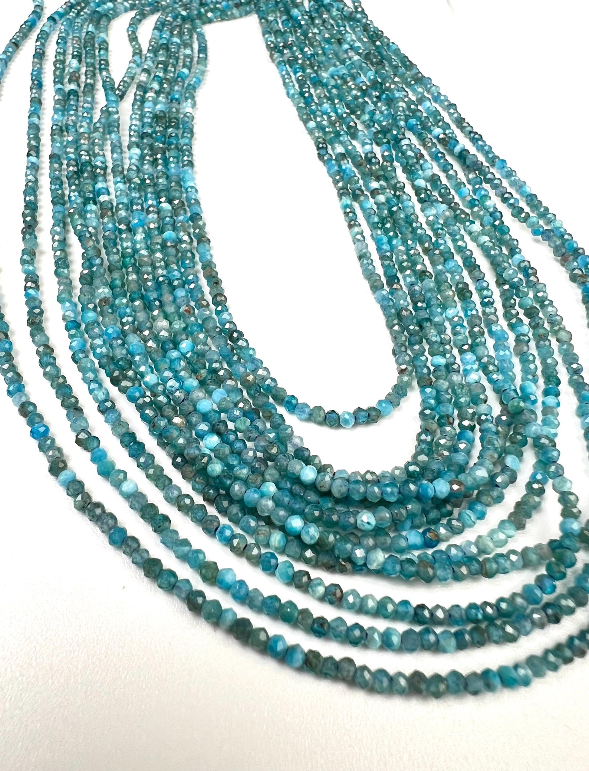 Natural Apatite 2mm Faceted Round beads for jewelry making 15.5” full strand.