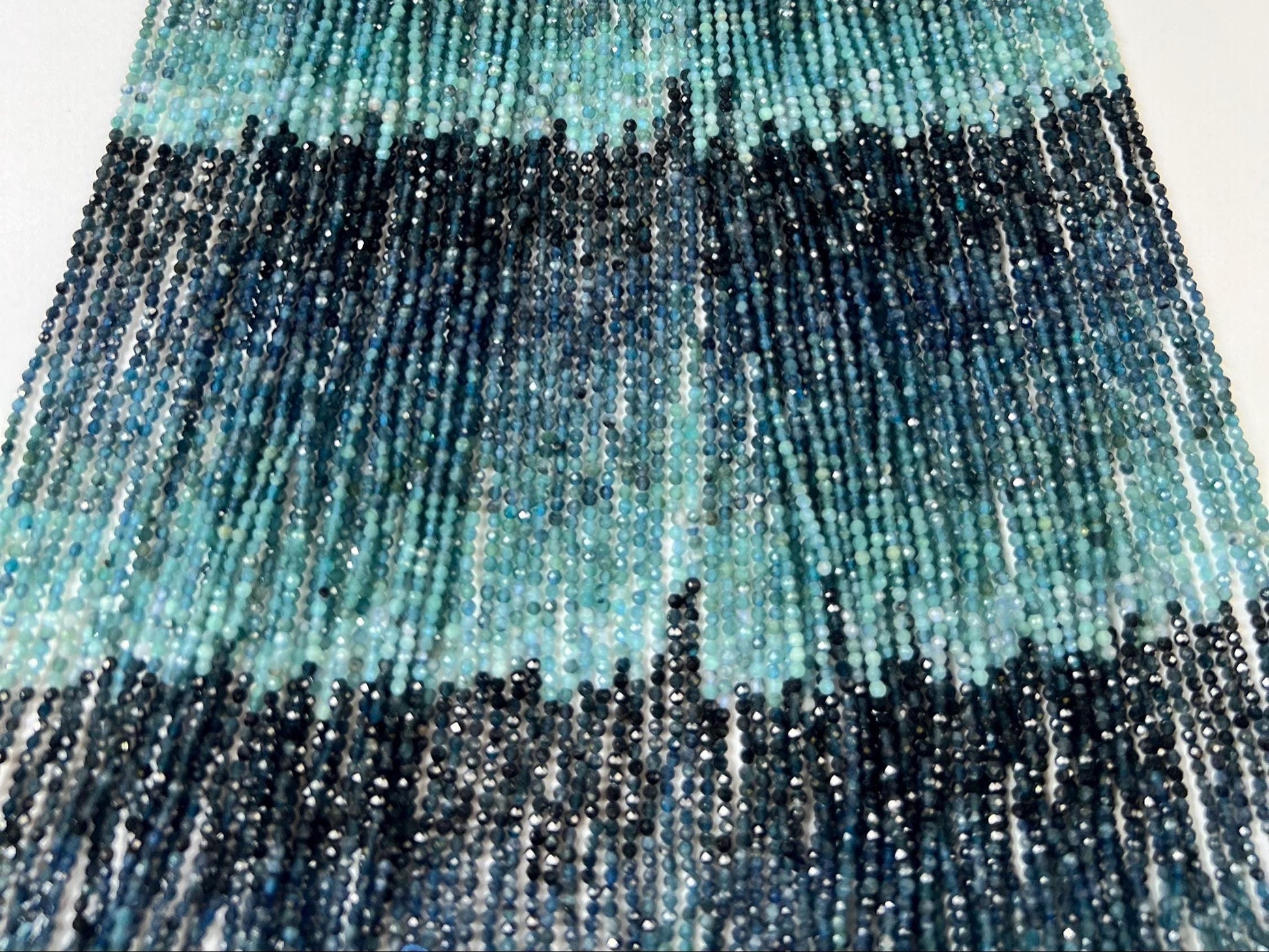 Natural Grandidierite 2mm Micro Faceted Diamond Cut Teal Blue shaded Rare Gemstone Beads for jewelry making 15" Full Strand