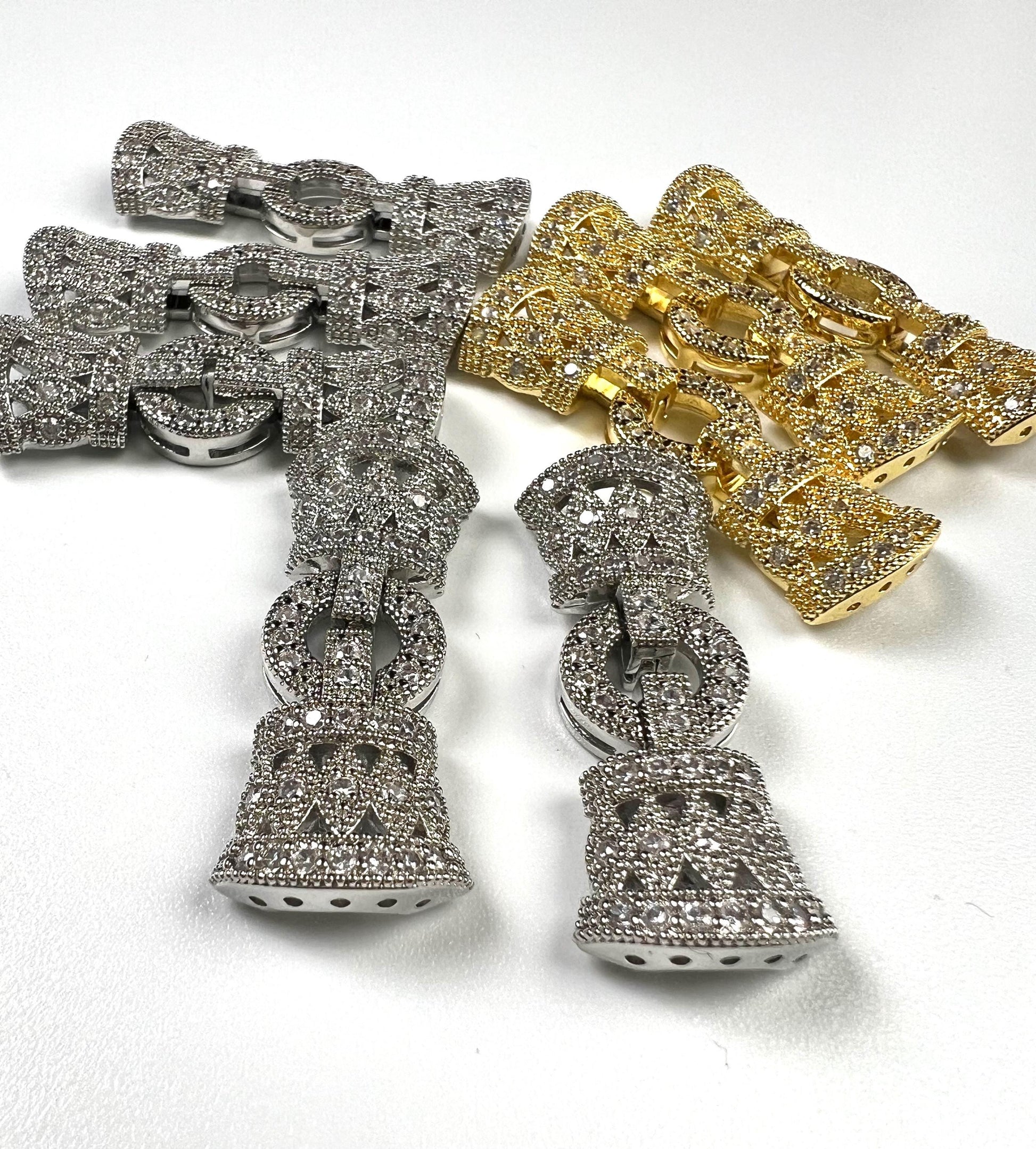 Cubic Zirconia CZ Diamond setting Pave clasp Jewelry making fancy clasp 1 set , 35mm Long