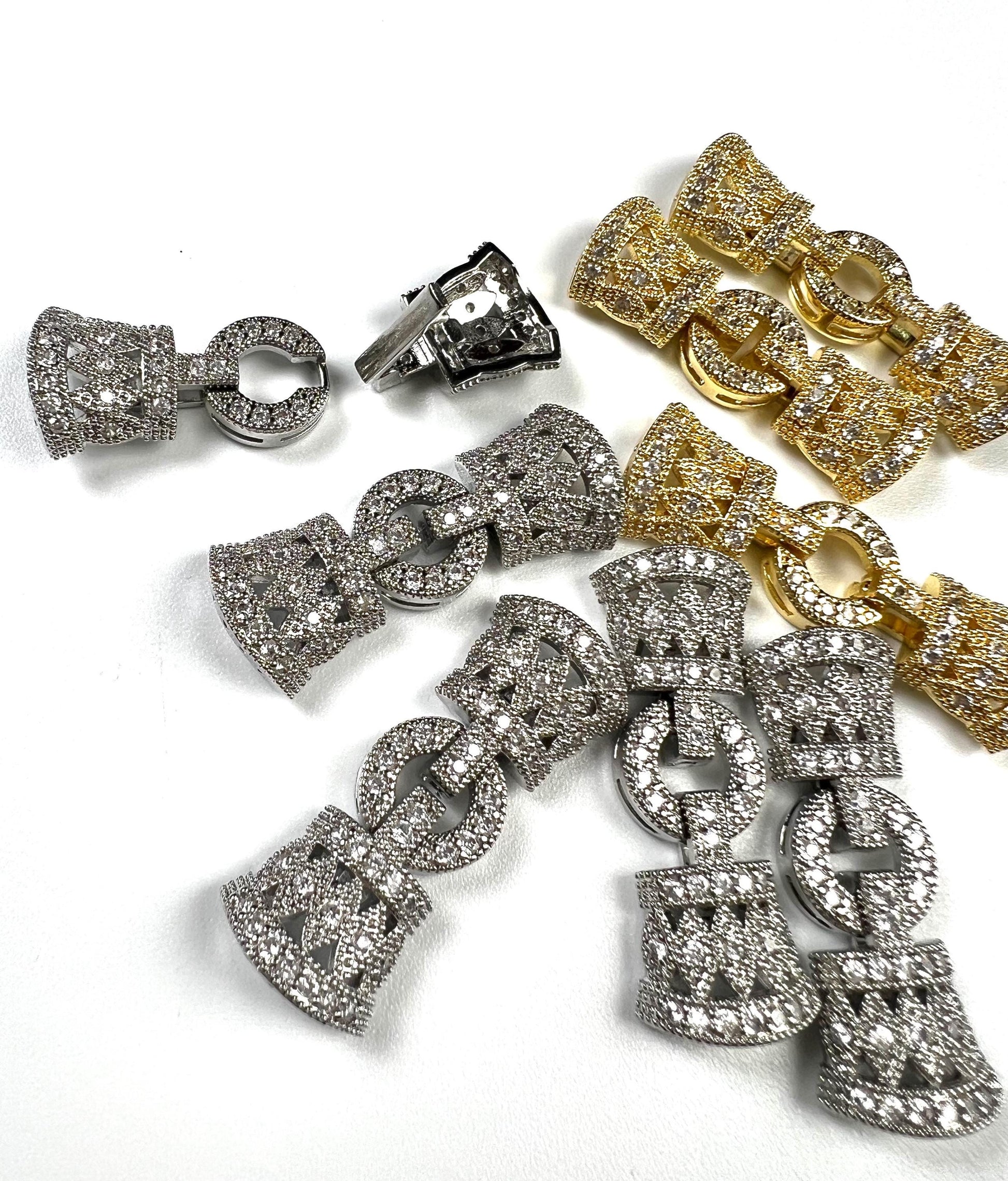 Cubic Zirconia CZ Diamond setting Pave clasp Jewelry making fancy clasp 1 set , 35mm Long