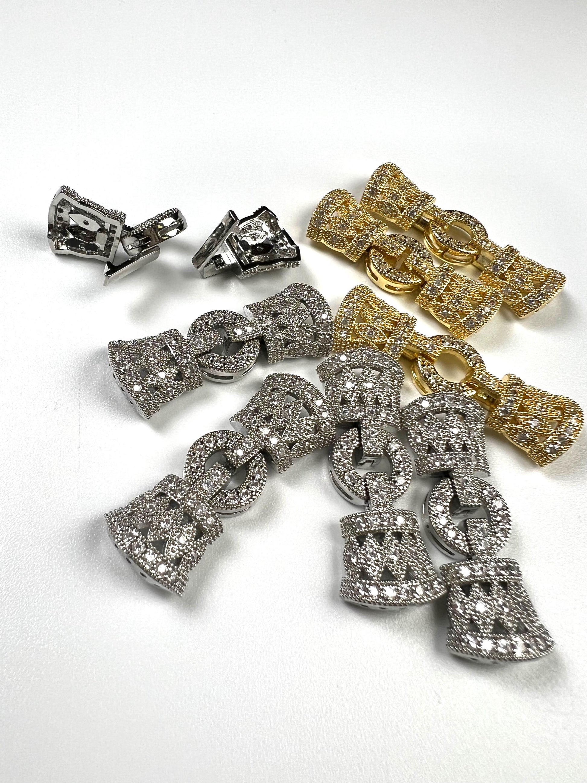 Cubic Zirconia CZ Diamond setting Pave clasp Jewelry making fancy clasp 1 set , 35mm Long