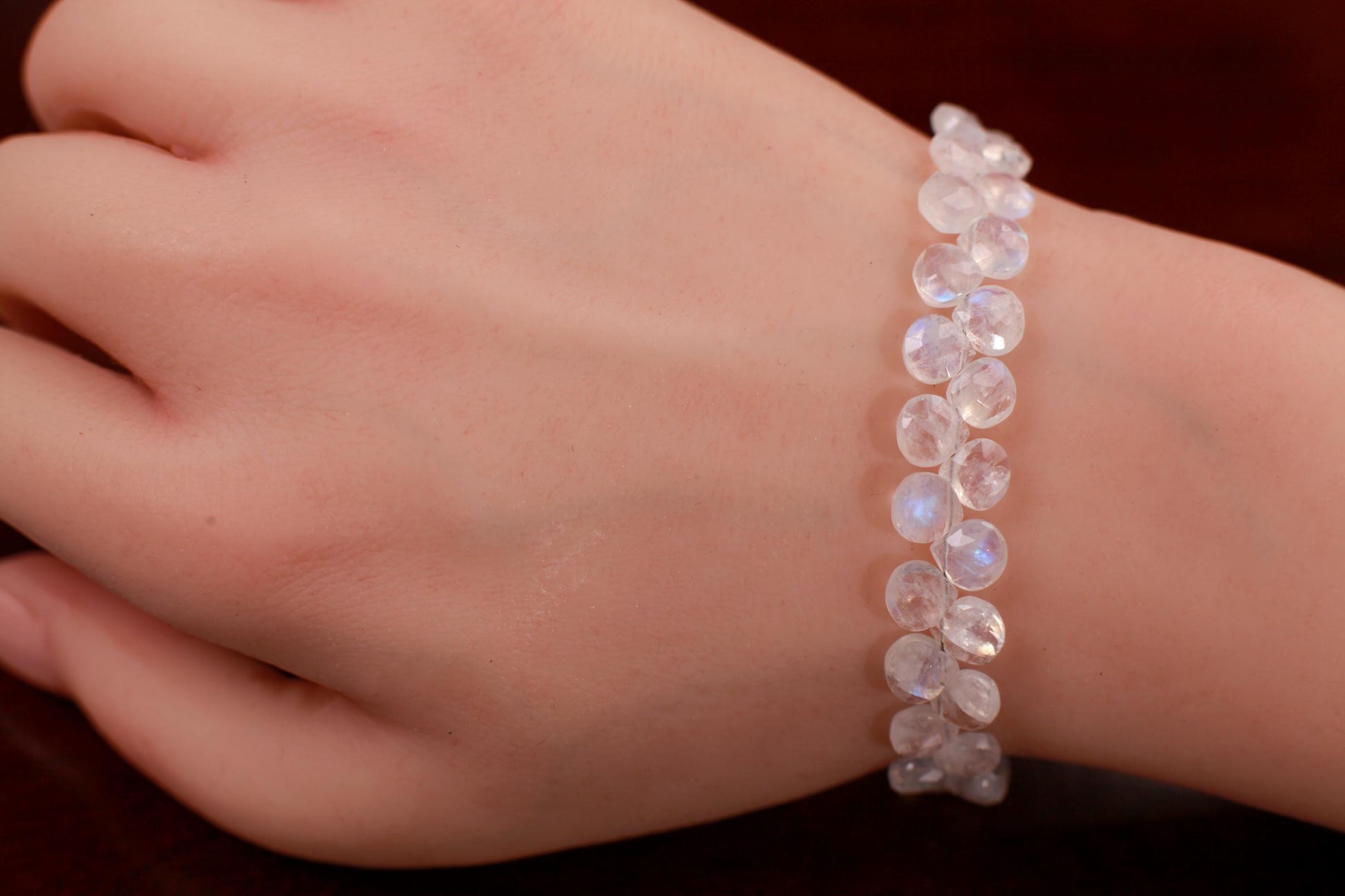 Natural Rainbow Moonstone Heart Shape Diamond cut Faceted Drop Gemstone 925 Sterling Silver Bracelet. AAA Quality Hsndmade Gift.