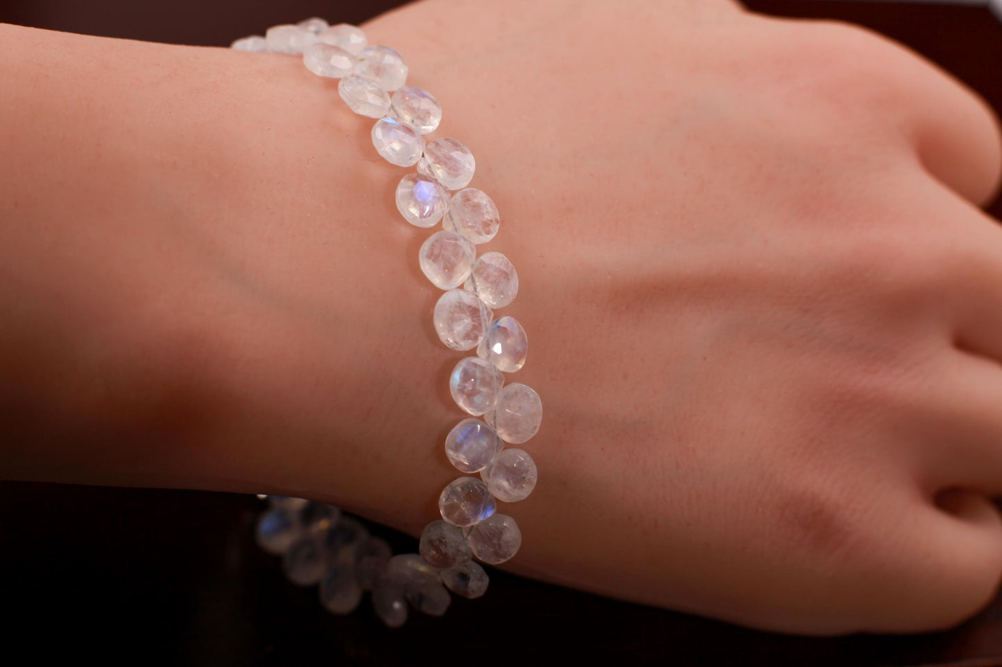 Natural Rainbow Moonstone Heart Shape Diamond cut Faceted Drop Gemstone 925 Sterling Silver Bracelet. AAA Quality Hsndmade Gift.