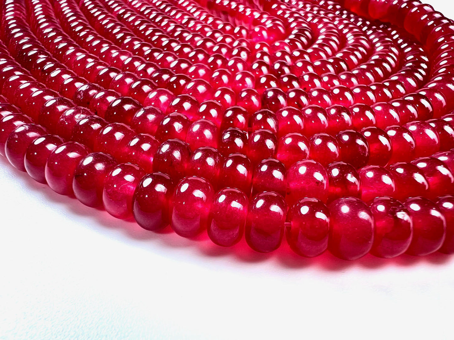 Pink Ruby Jade 8mm Smooth Roundel beads. Beautiful Dark pink Redish pink Ruby Jade 15” full Strand for jewelry making natural gemstone