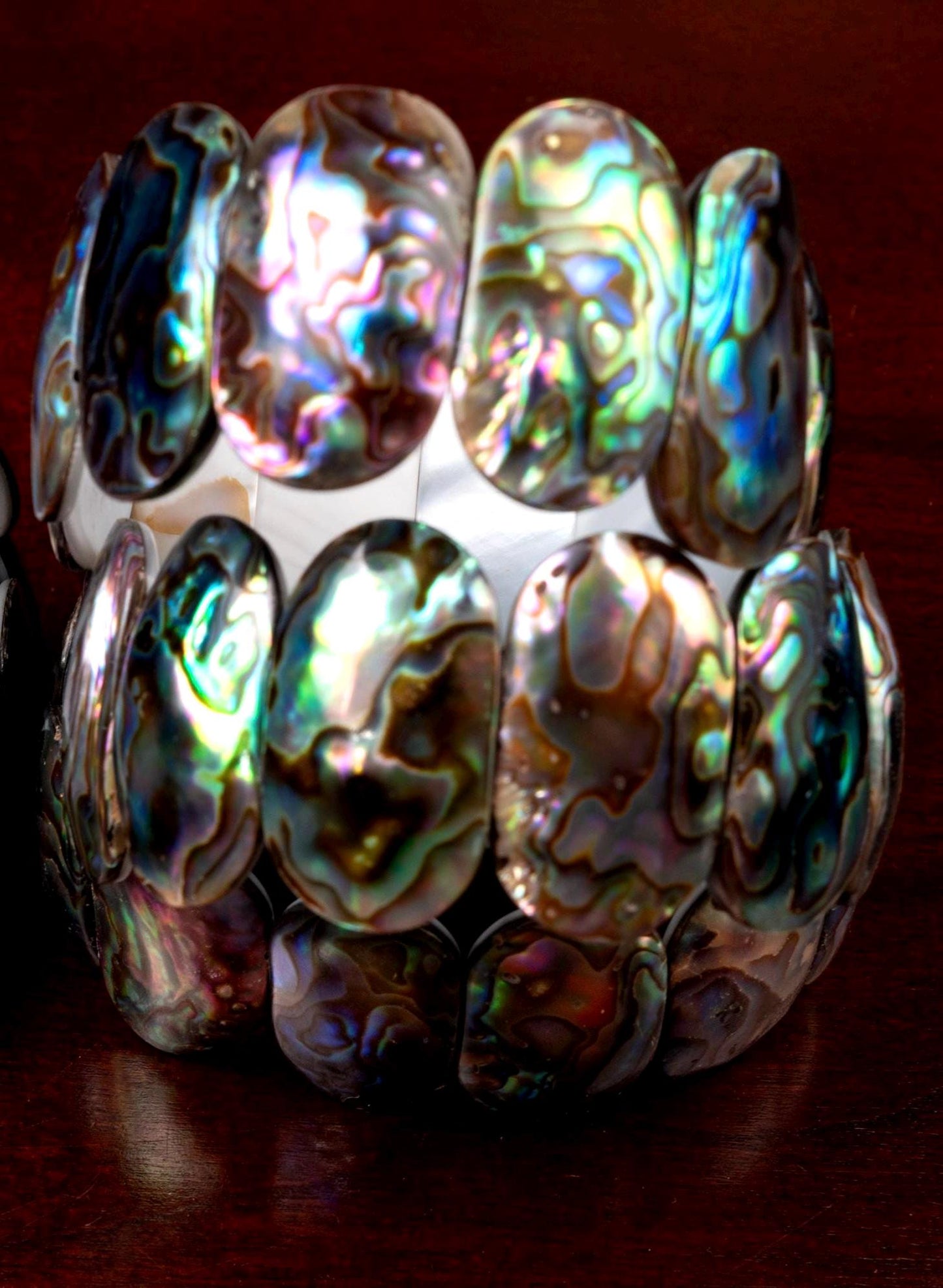 Genuine Abalone Paua Shell 16mm Double Drilled Vintage 7" Elastic Stretchy Bracelet
