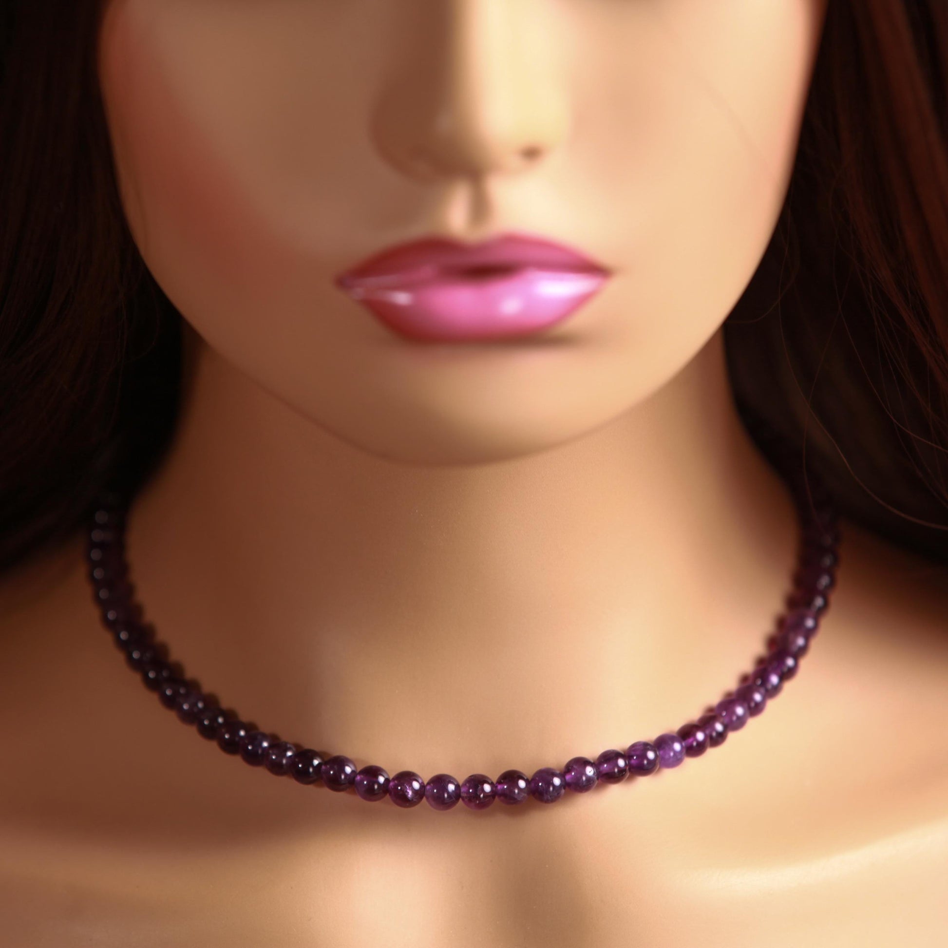 Natural Amethyst 6mm Smooth Round AAA beaded Necklace. February birthstone