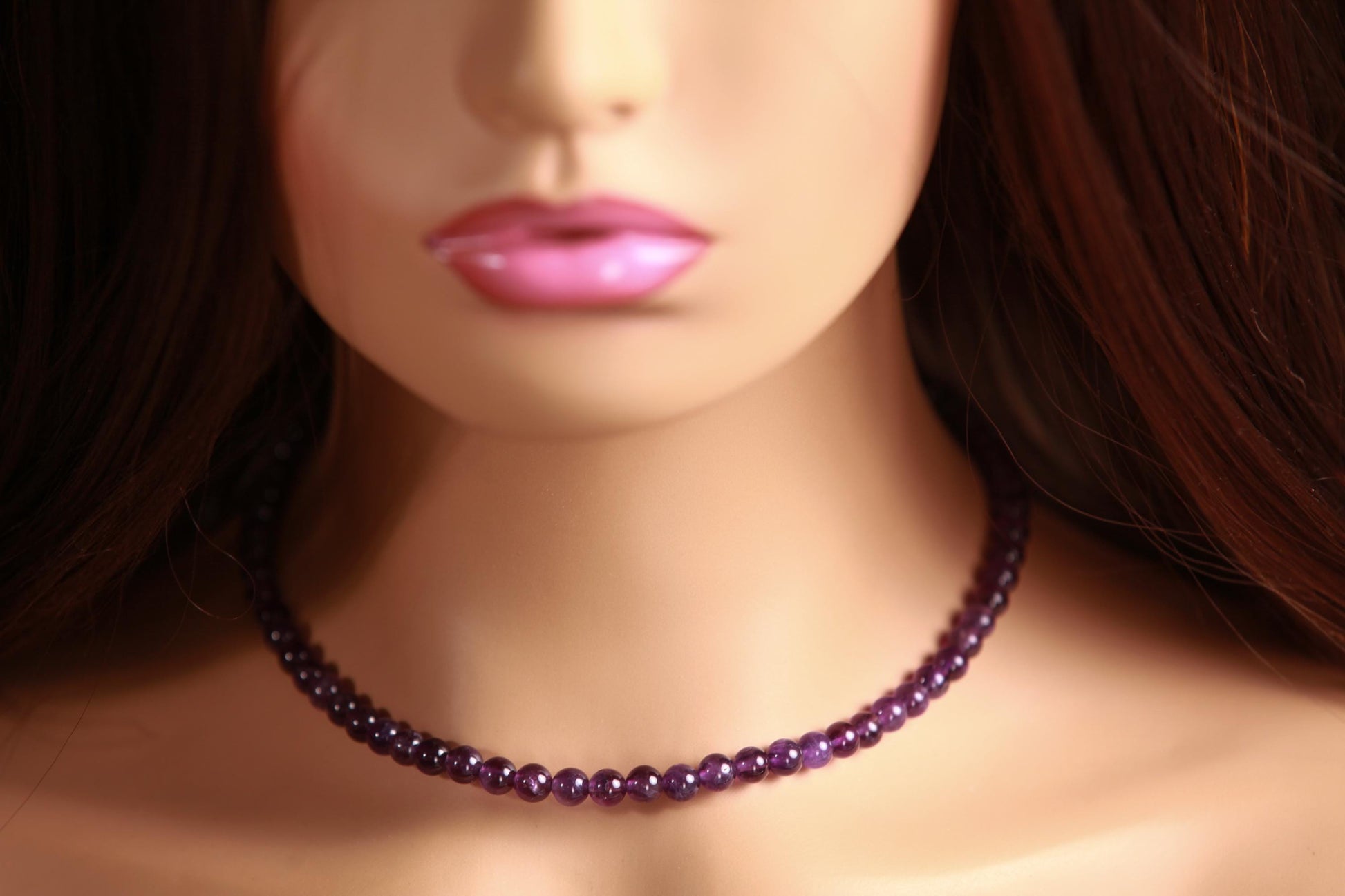 Natural Amethyst 6mm Smooth Round AAA beaded Necklace. February birthstone