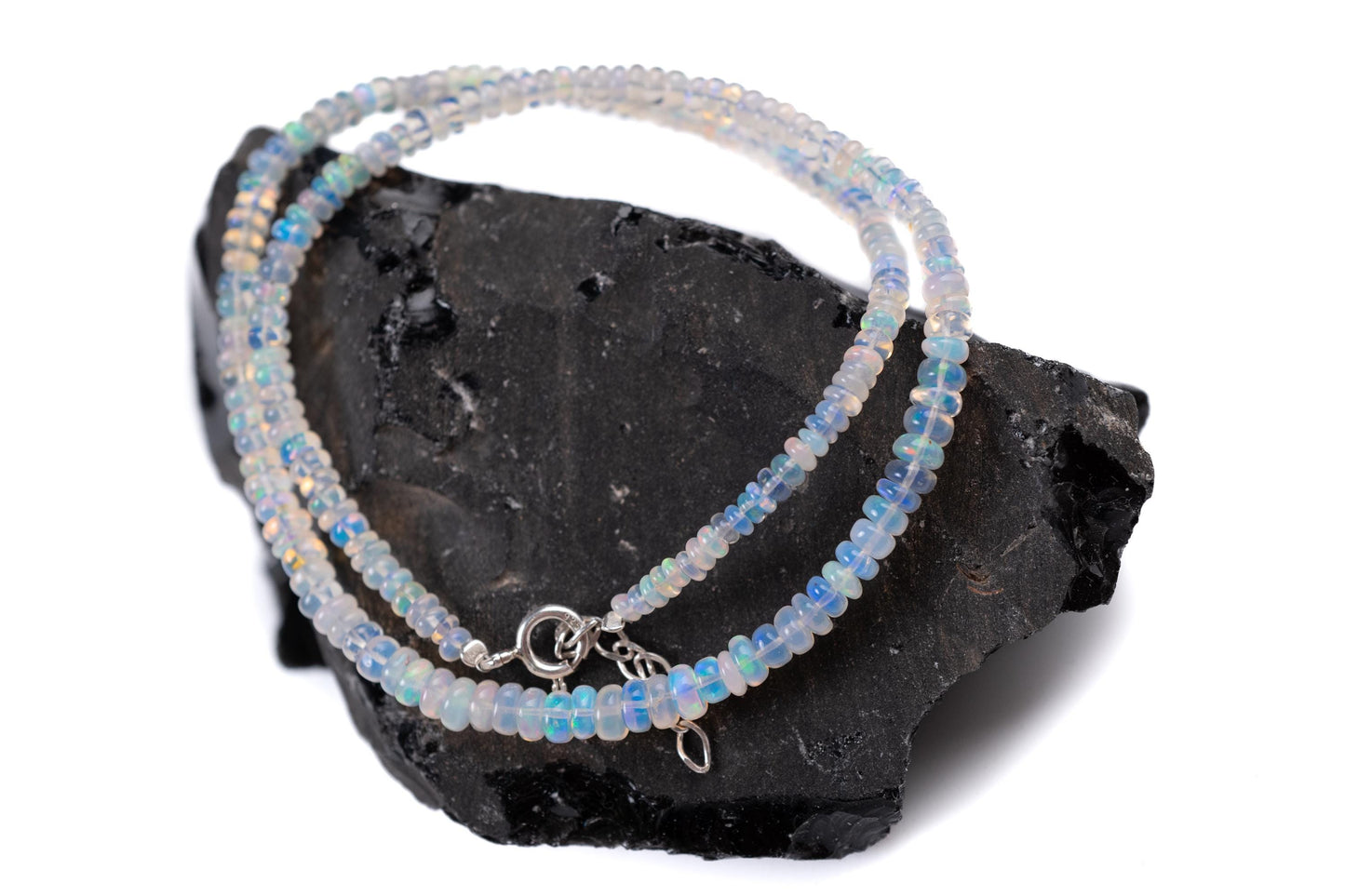 Genuine Ethiopian Fire Opal, Welo Opal 3-5mm Graduated AAA quality Fiery Opal 925 Sterling Silver Necklace with 1" Extender, 925 Stamped