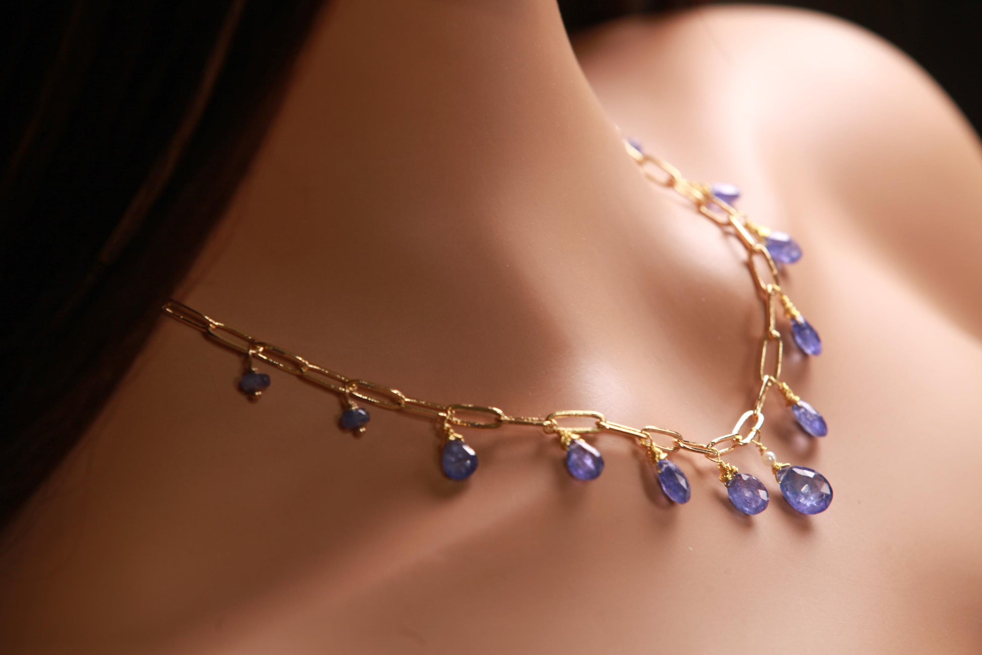 Natural Tanzanite AAA+ Faceted Pear Drop Wire Wrapped Dangling 14k Gold Filled Handmade Necklace. Precious Elegant gift unity