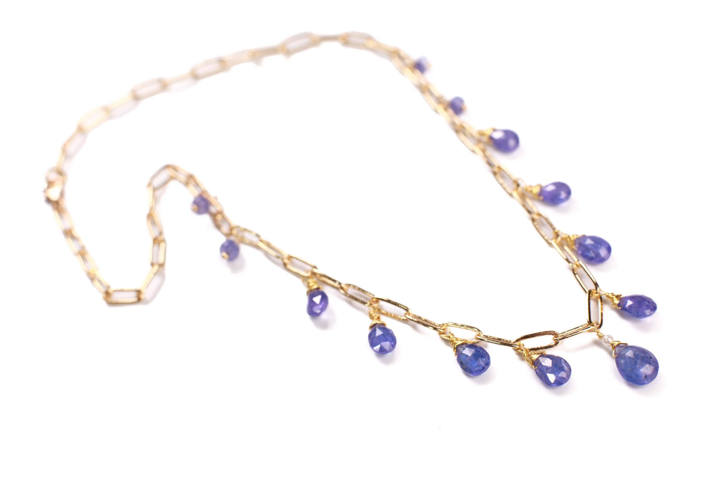 Natural Tanzanite AAA+ Faceted Pear Drop Wire Wrapped Dangling 14k Gold Filled Handmade Necklace. Precious Elegant gift unity