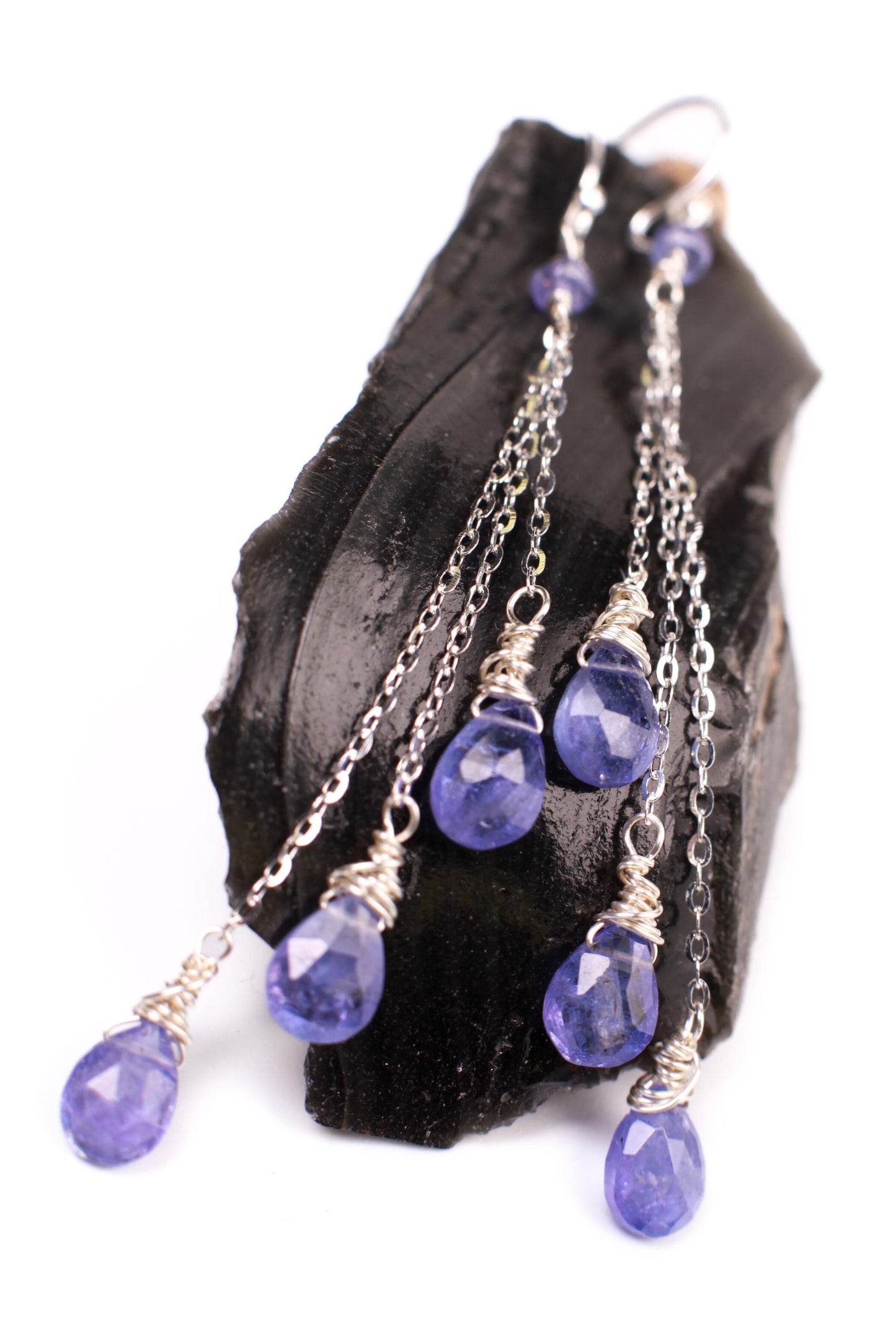 Natural Tanzanite AAA Quality 3 Drop 925 Sterling Silver Earrings