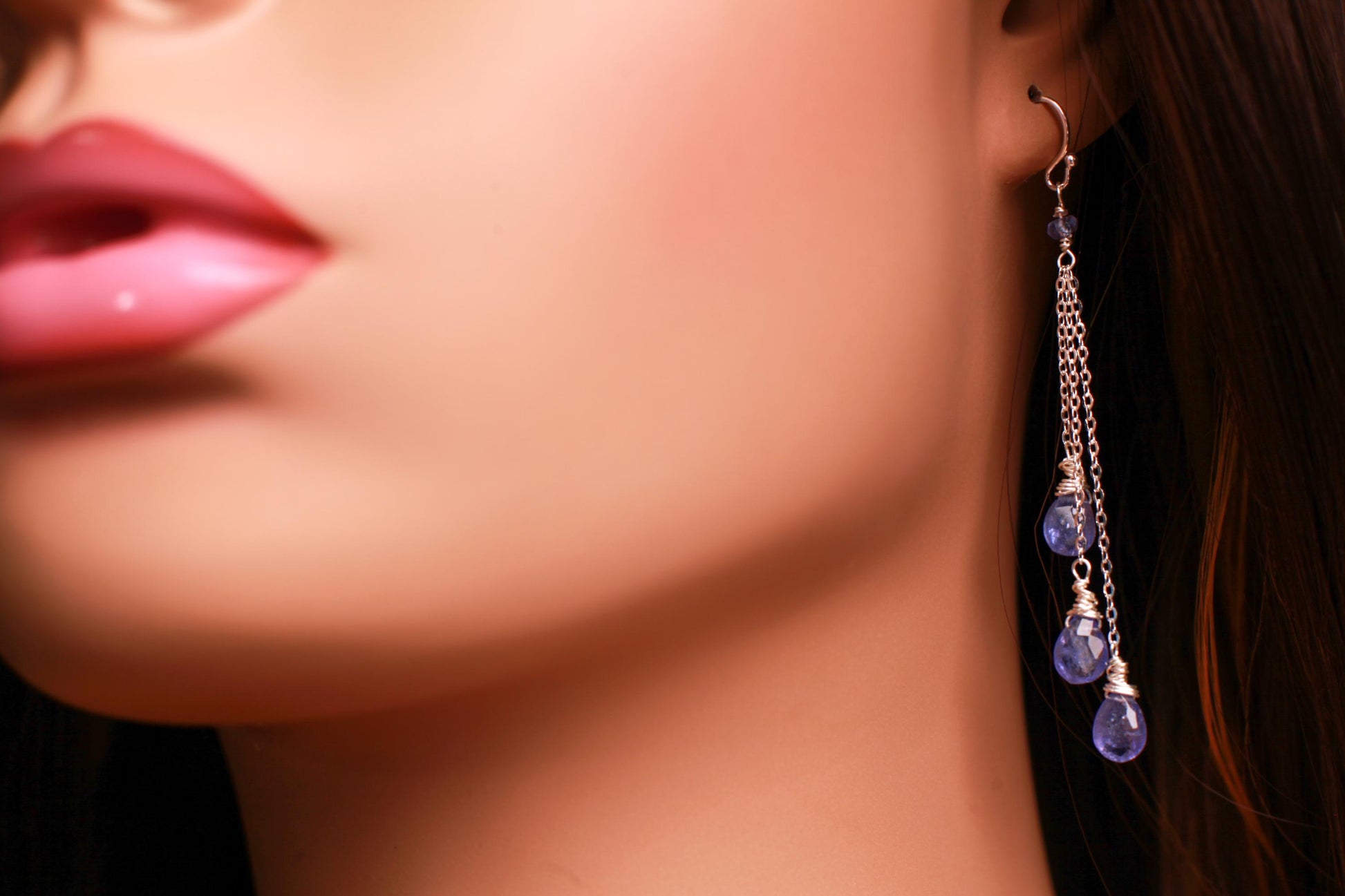 Natural Tanzanite AAA Quality 3 Drop 925 Sterling Silver Earrings