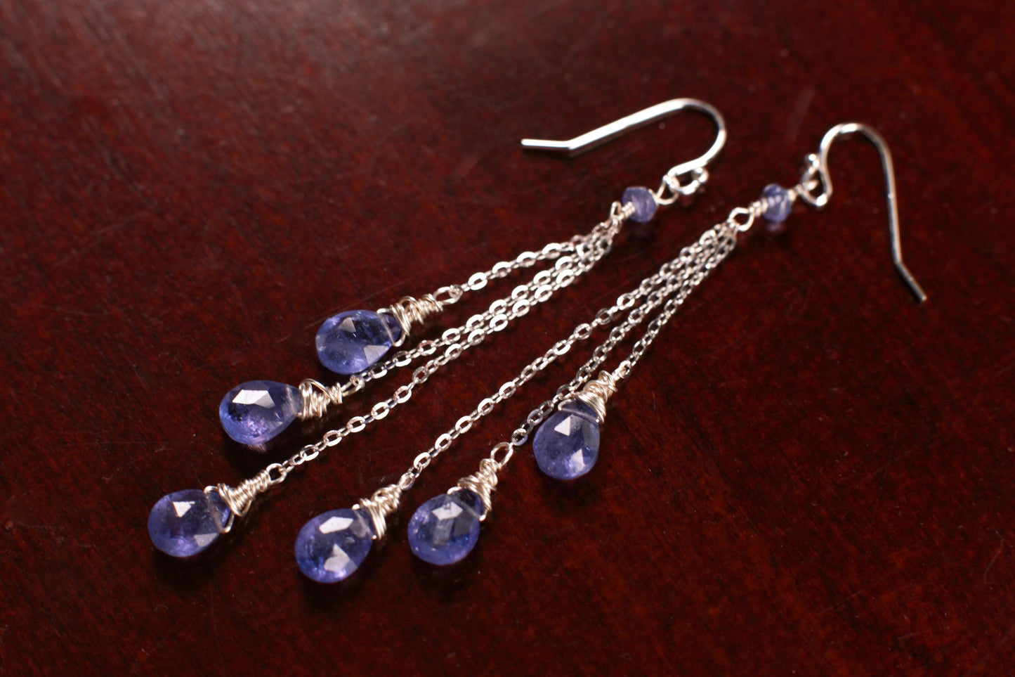 Natural Tanzanite AAA Quality 3 Drop 925 Sterling Silver Earrings