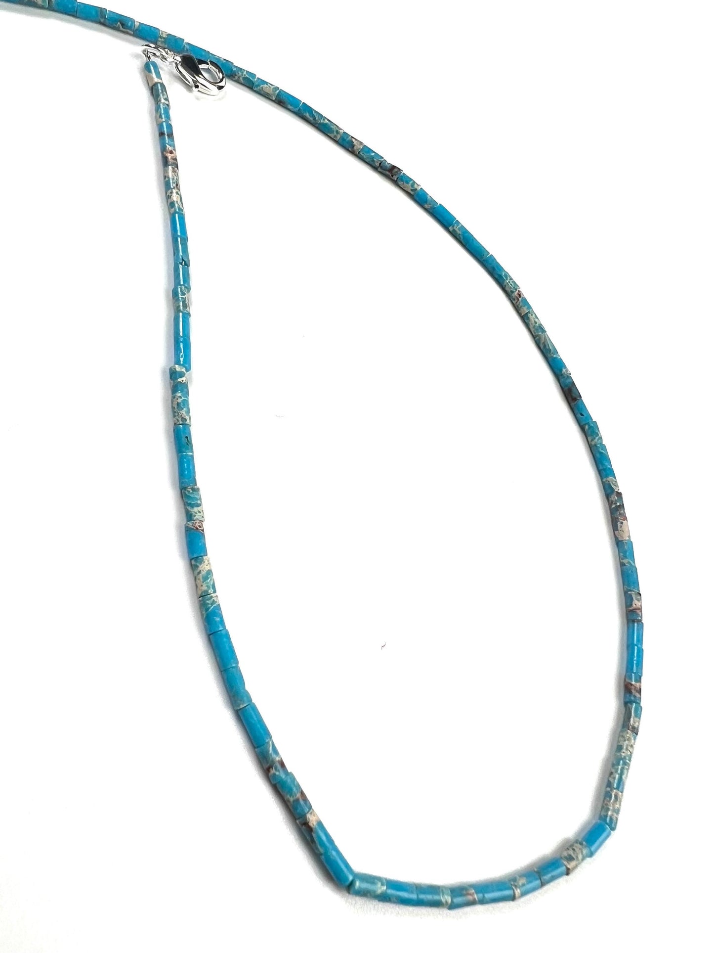 Turquoise blue tube shape beaded Choker Hand Made Necklace in December Birth Stone, Man or Woman gifts