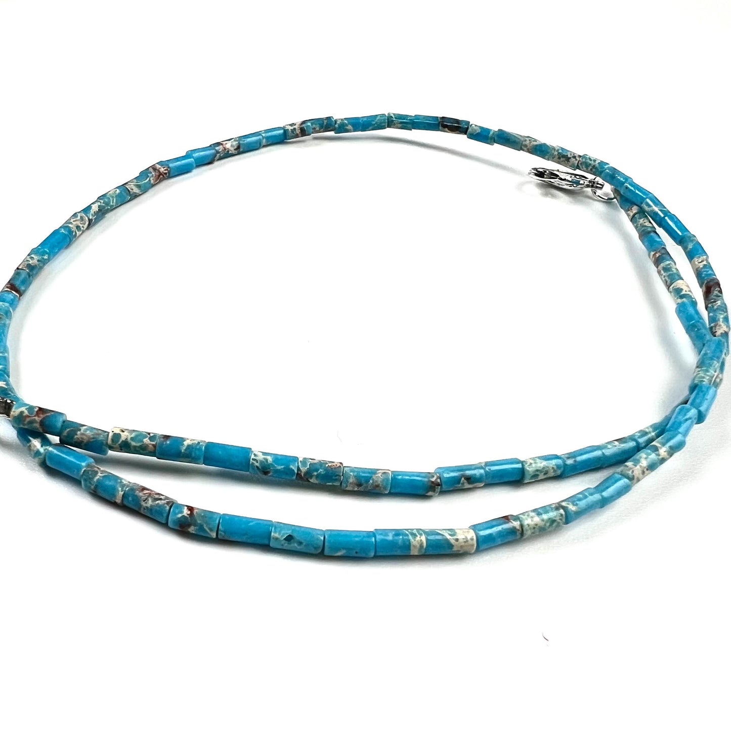 Turquoise blue tube shape beaded Choker Hand Made Necklace in December Birth Stone, Man or Woman gifts