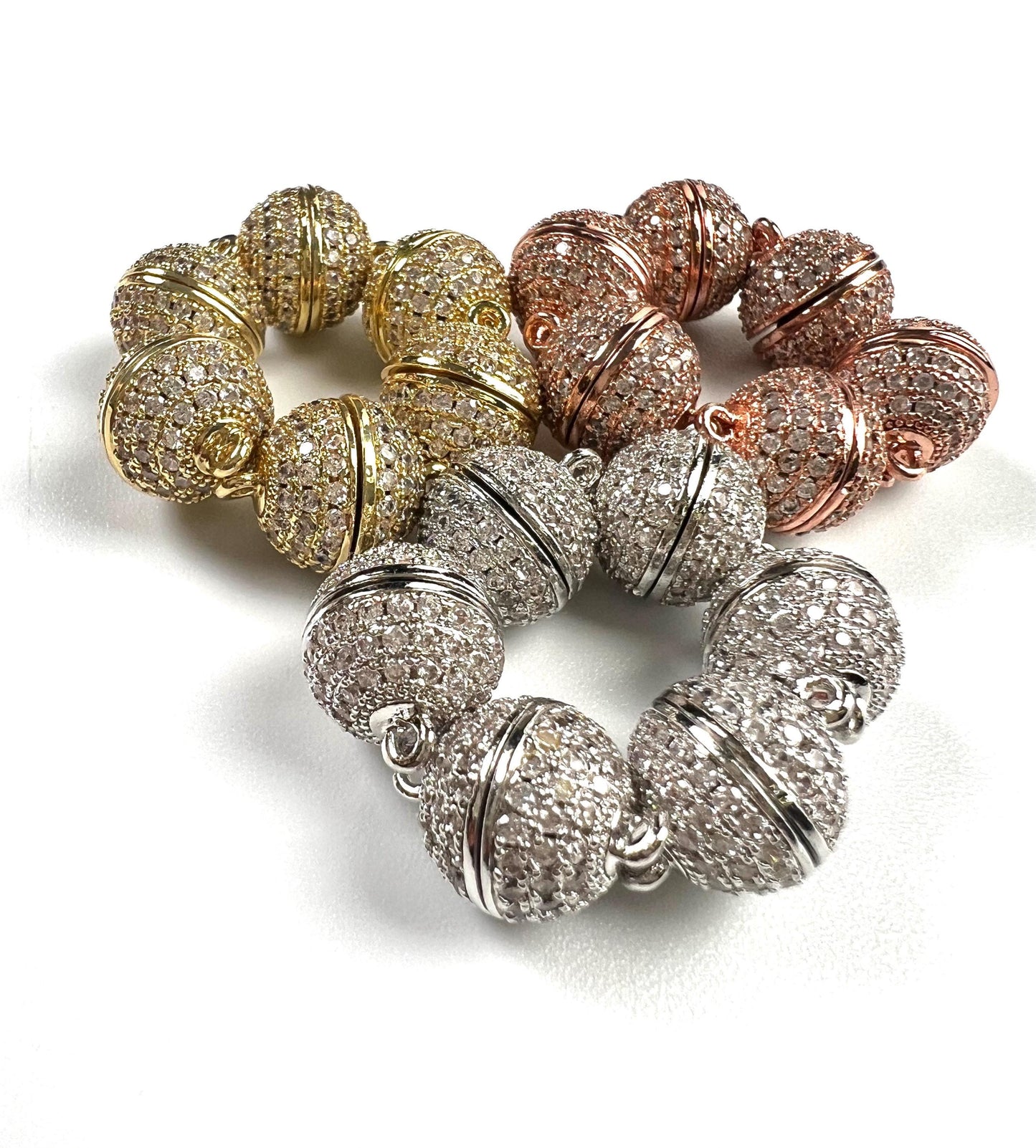 10mm round CZ diamond setting Pave magnet clasp silver, gold, and Rose Gold plated brass, good quality, jewelry making clasp. 1 set