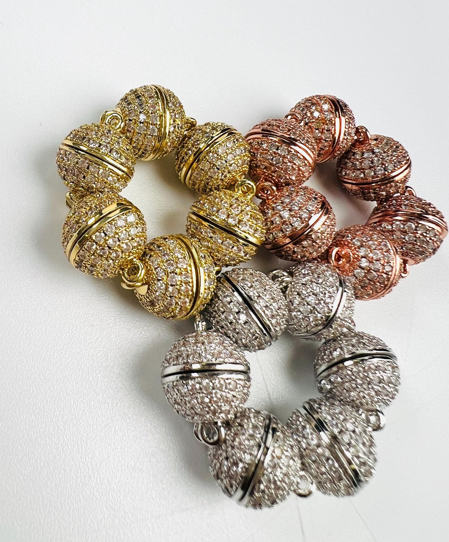 10mm round CZ diamond setting Pave magnet clasp silver, gold, and Rose Gold plated brass, good quality, jewelry making clasp. 1 set