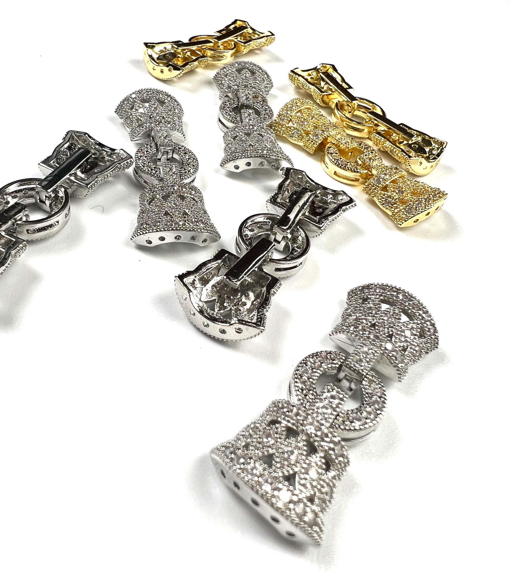 Cubic Zirconia CZ Diamond setting Pave clasp Jewelry making fancy clasp 1 set , 35mm Long