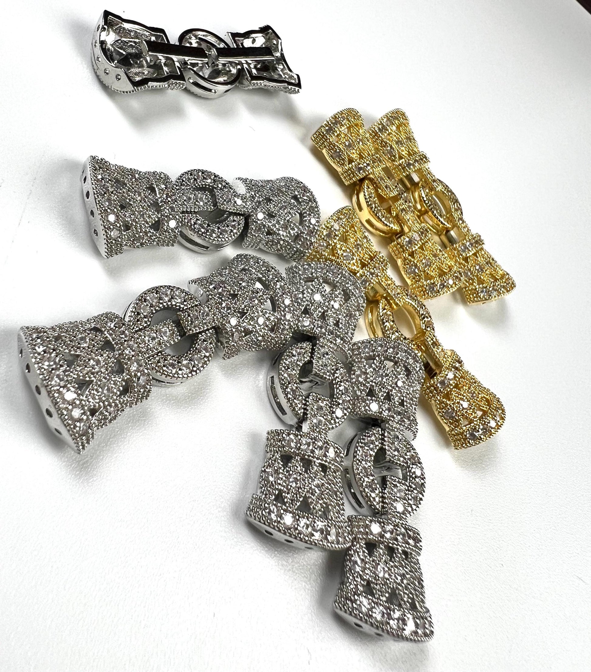 Cubic Zirconia CZ Diamond setting Pave clasp Jewelry making fancy clasp 1 set , 35mm Long