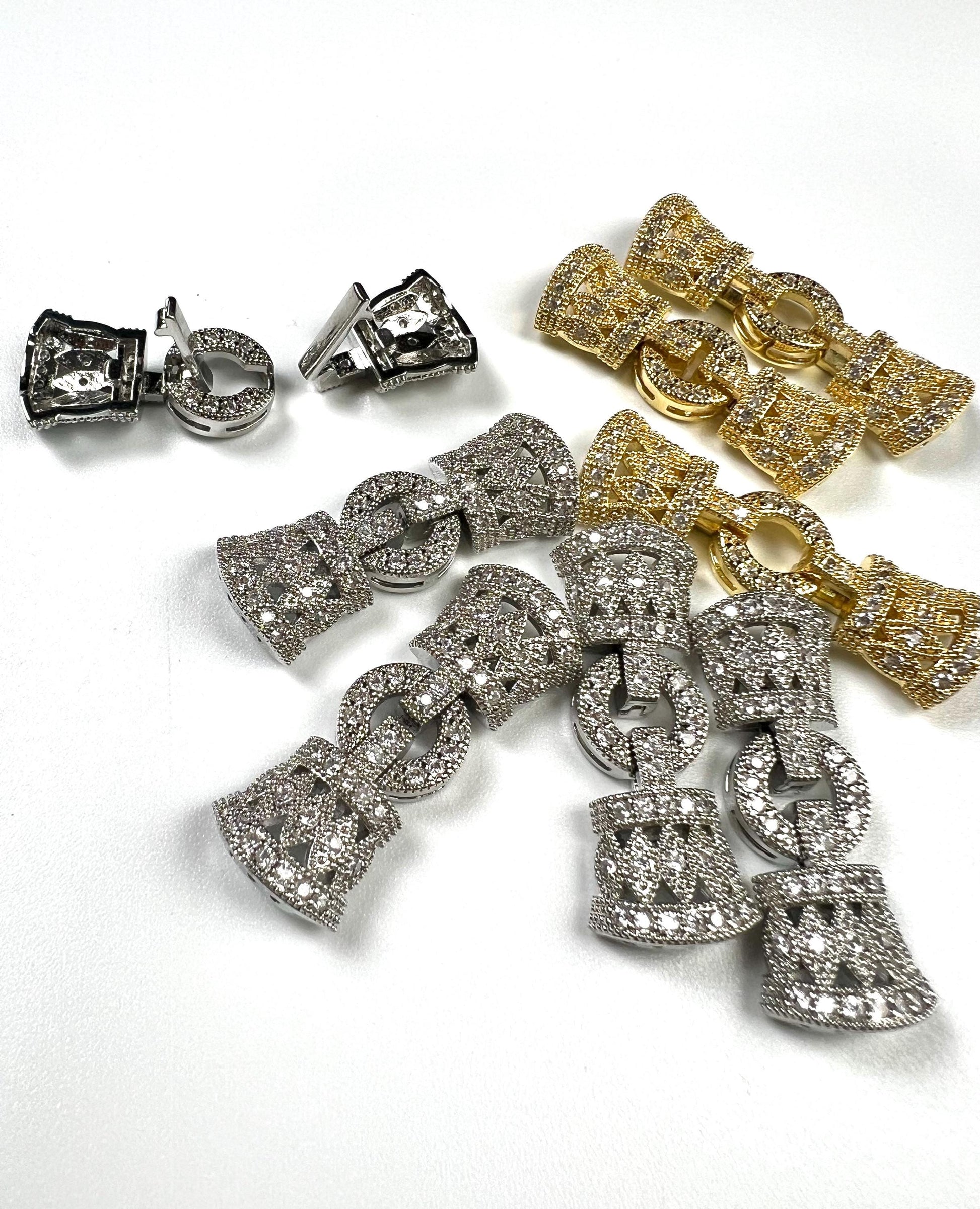 Cubic Zirconia CZ Diamond setting Pave clasp Jewelry making fancy clasp 1 set , 35mm Long