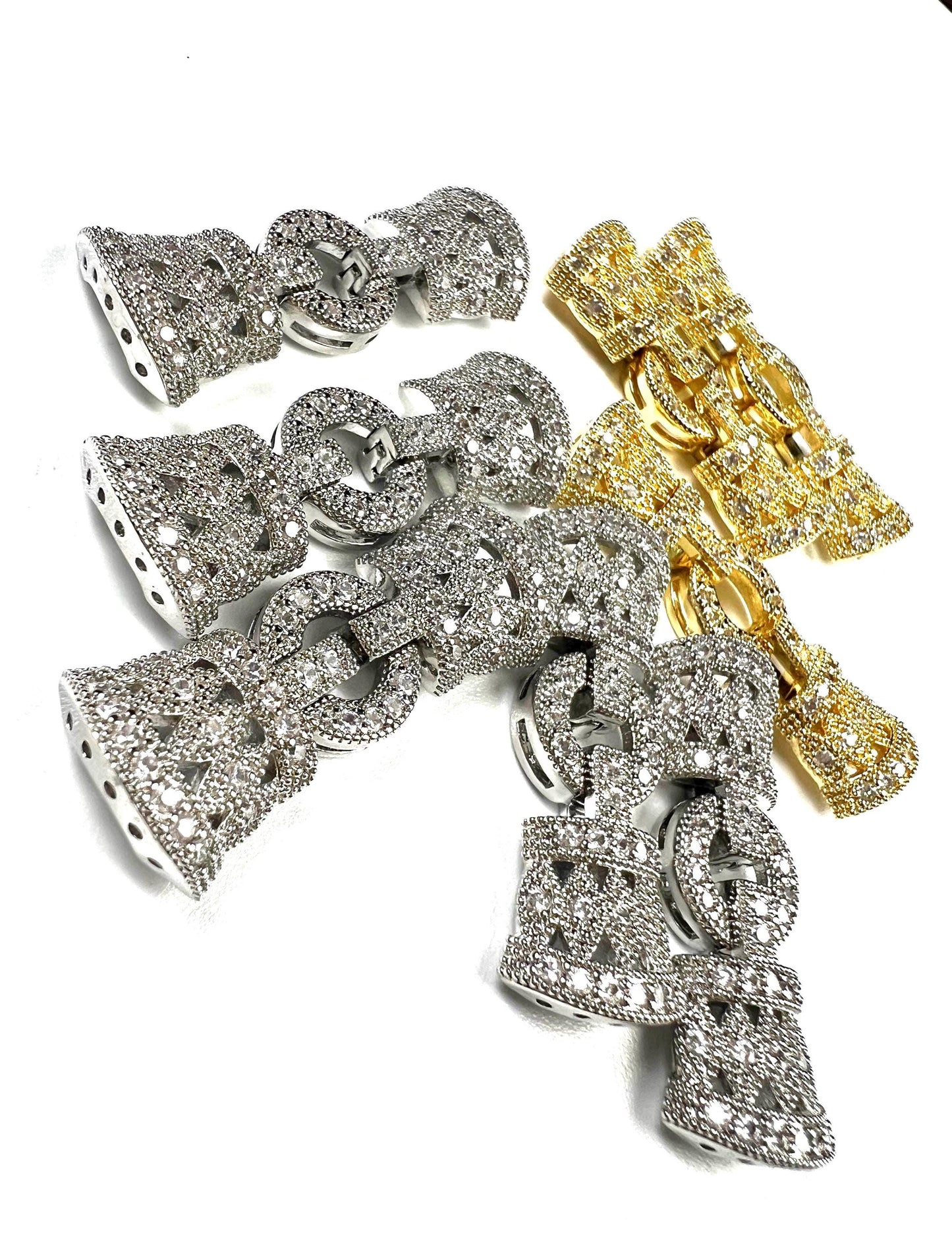 Cubic Zirconia CZ Diamond setting Pave clasp Jewelry making fancy clasp 1 set , 35mm Long