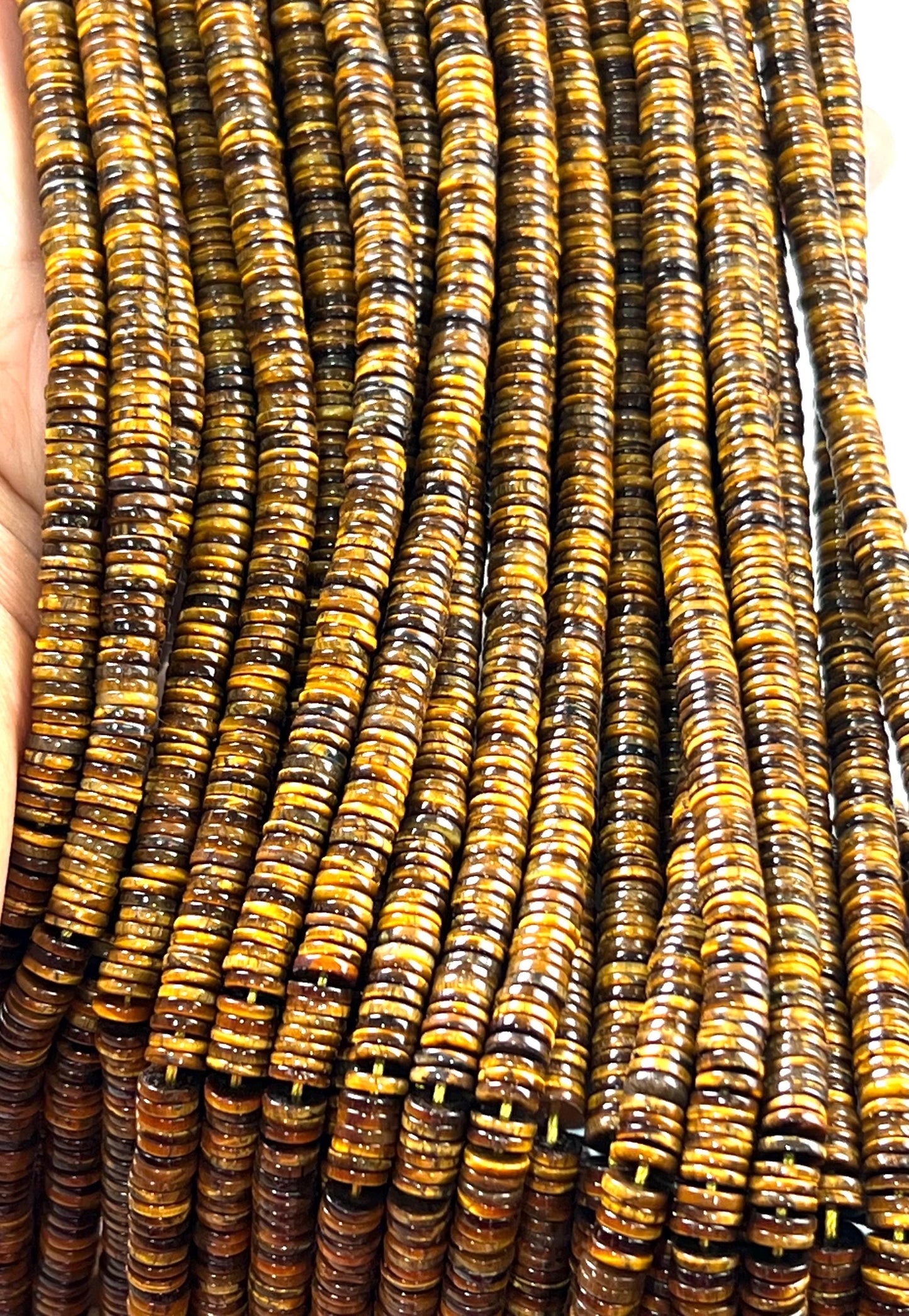 Natural Tiger Eye Brown Smooth Heishi 6-6.5mm Jewelry Making Natural Tiger Eye Gemstone Beads 15" Full Strand AAA quality