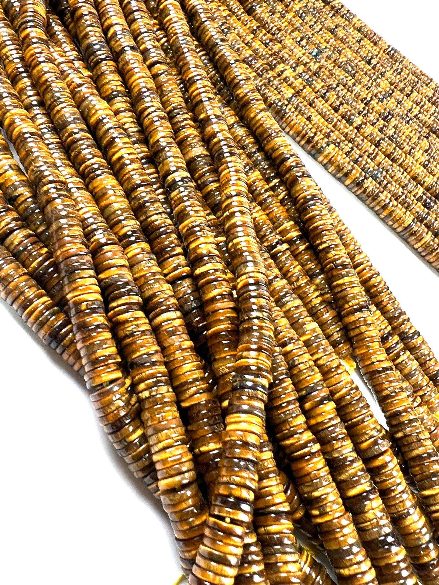 Natural Tiger Eye Brown Smooth Heishi 6-6.5mm Jewelry Making Natural Tiger Eye Gemstone Beads 15" Full Strand AAA quality