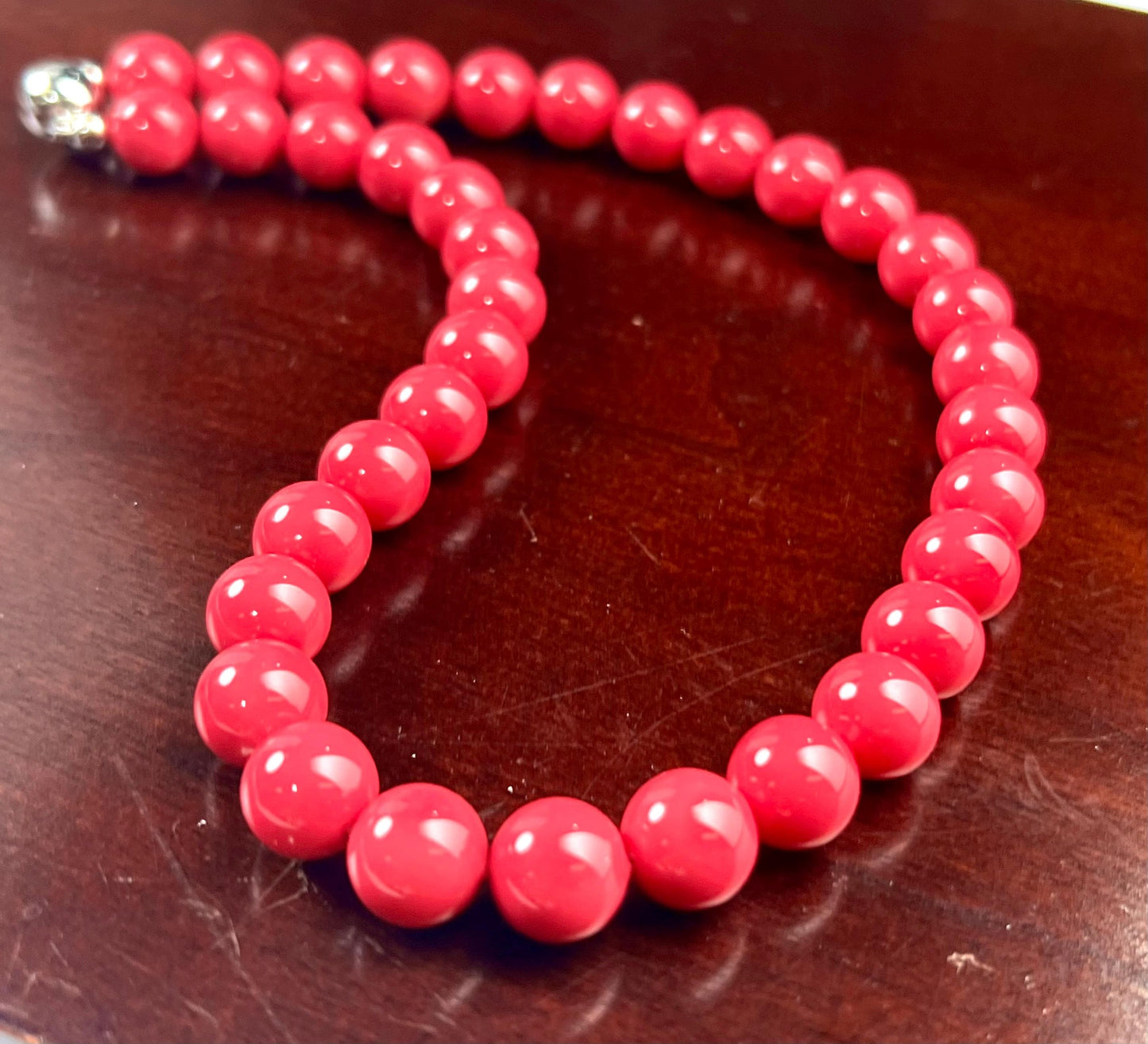 Hot Pink South SeaShell Pearl 10mm High Luster Statement Necklace ball Clasp, Valentine Bridal, party wear