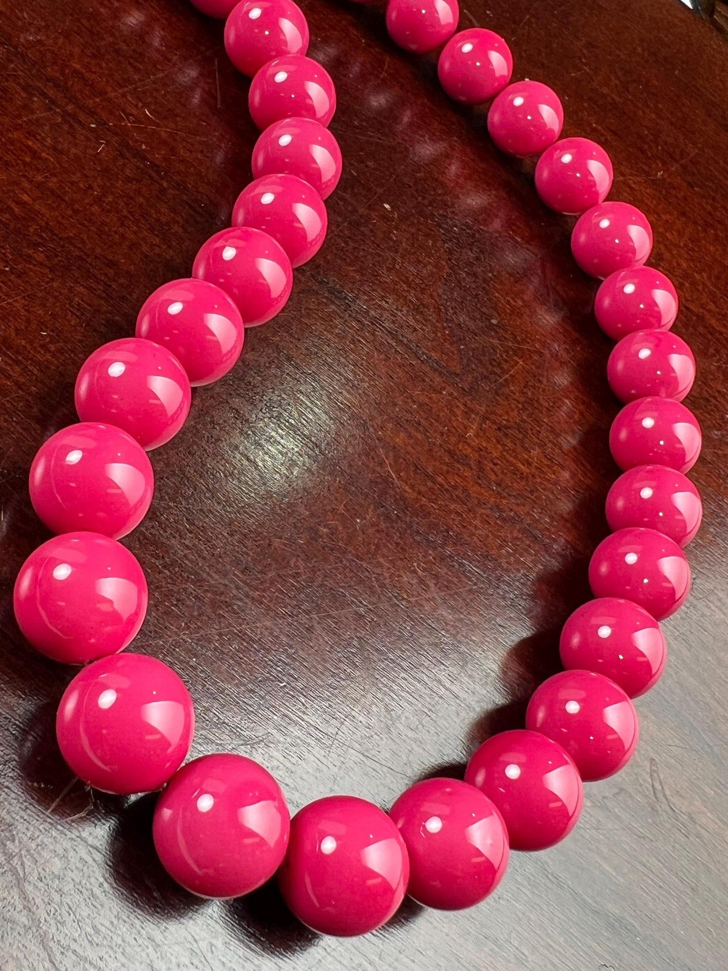 Hot Pink South SeaShell Pearl 10mm High Luster Statement Necklace ball Clasp, Valentine Bridal, party wear