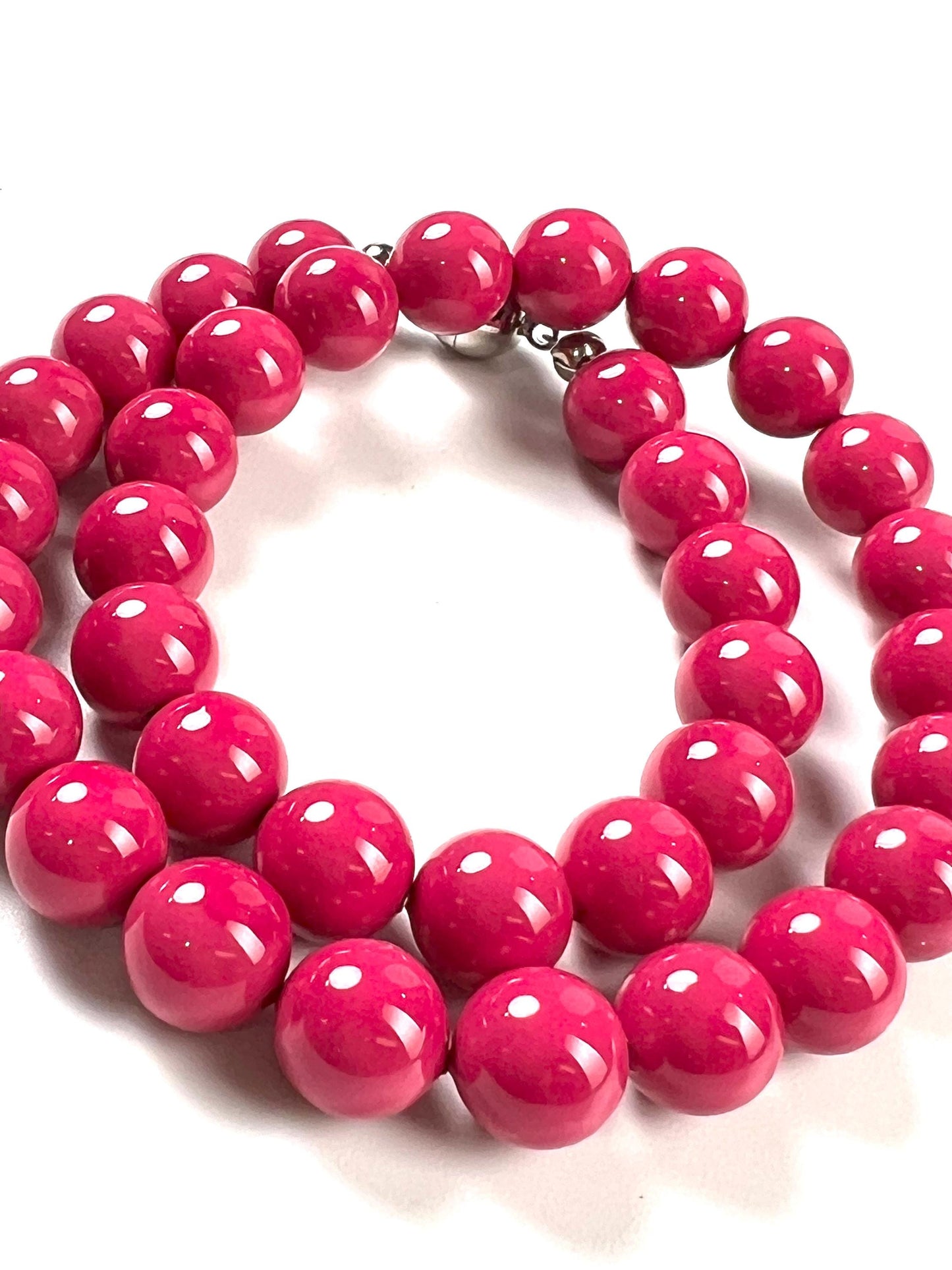 Hot Pink South SeaShell Pearl 10mm High Luster Statement Necklace ball Clasp, Valentine Bridal, party wear