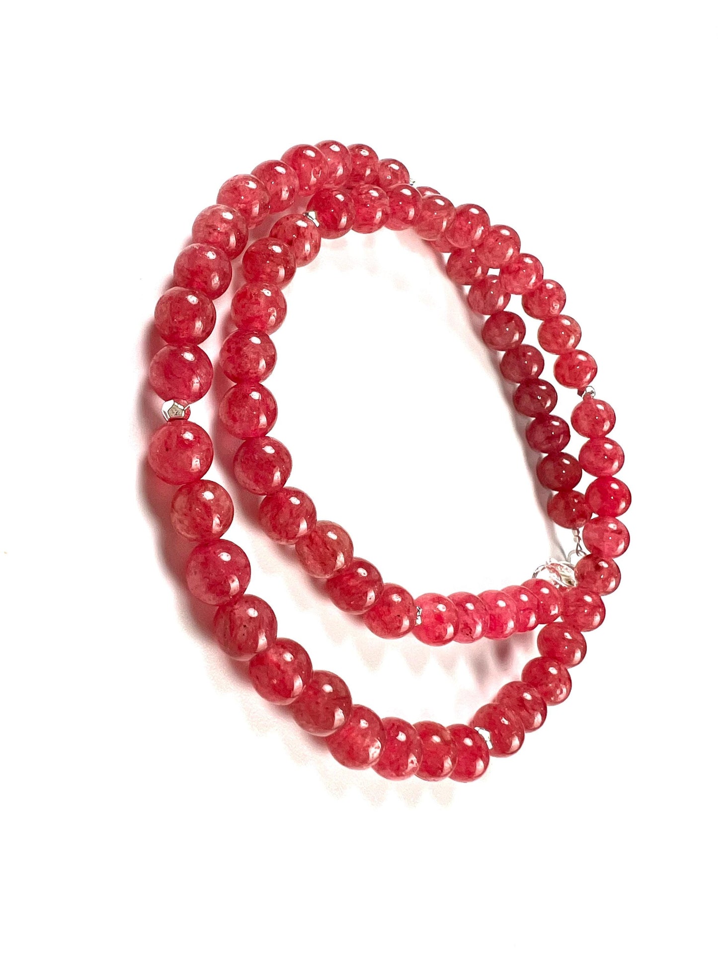 Pink Tourmaline 6mm Smooth round beaded choker Quartz necklace. Silver lobster clasp Valentines girlfriend gift