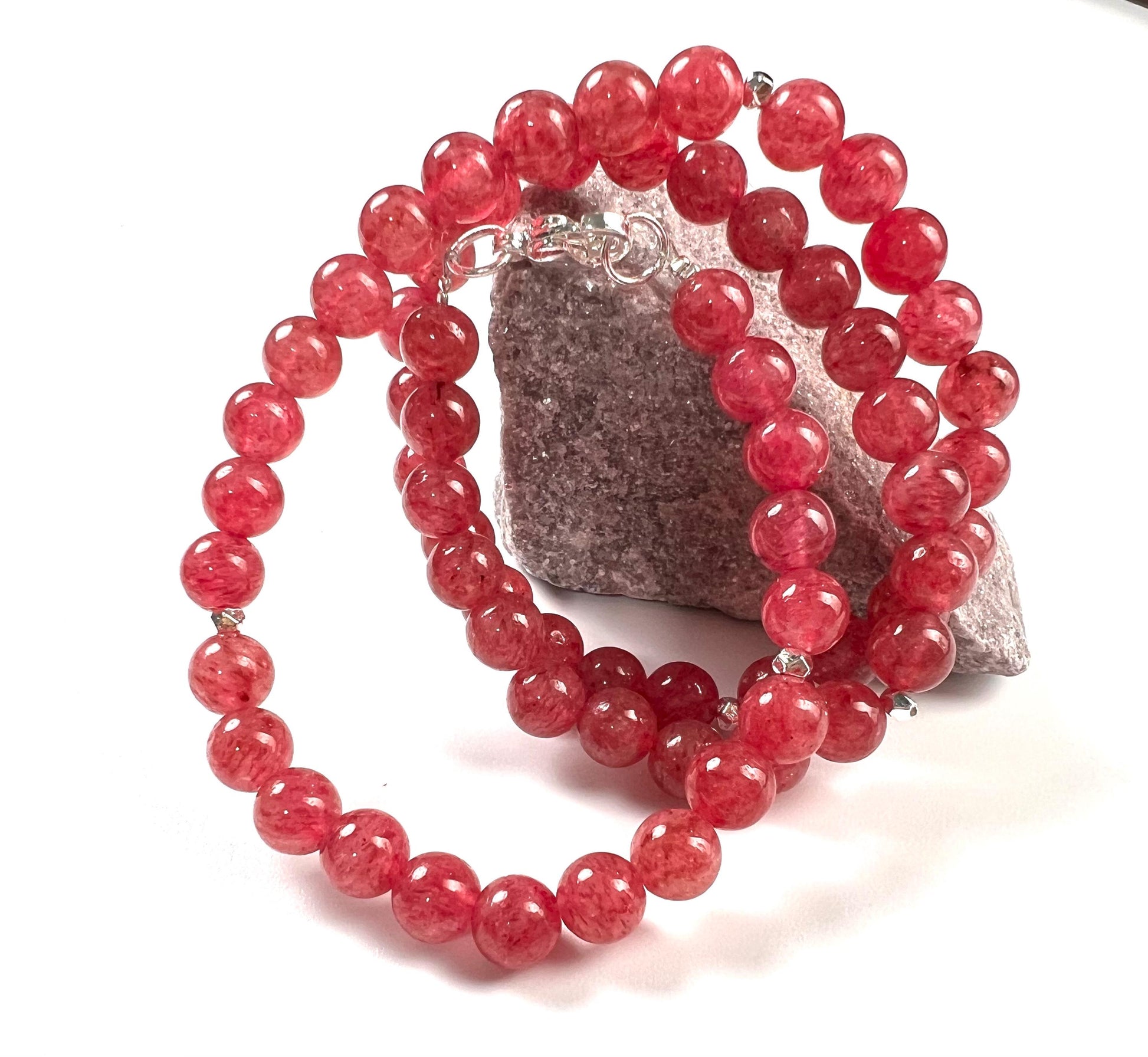 Pink Tourmaline 6mm Smooth round beaded choker Quartz necklace. Silver lobster clasp Valentines girlfriend gift